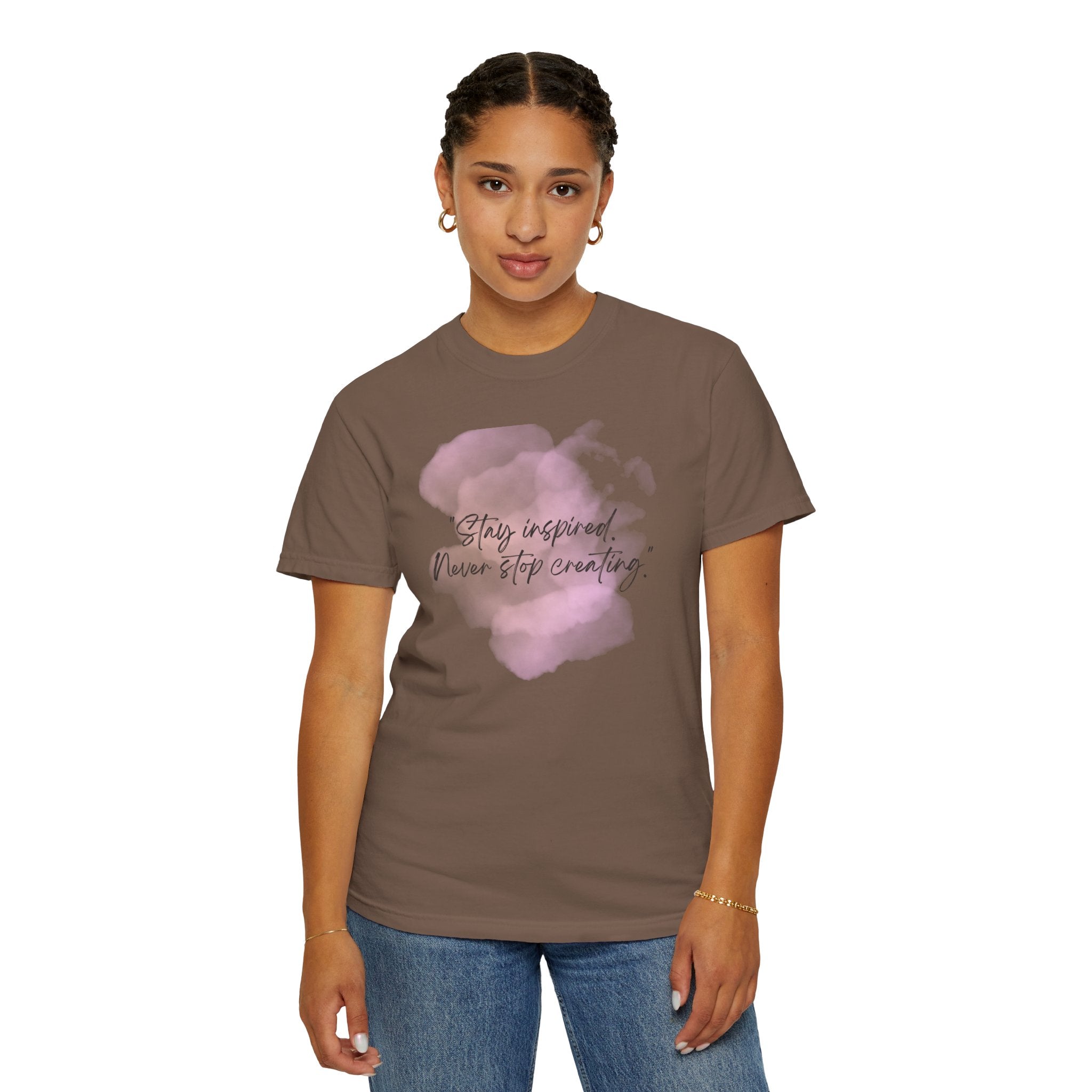 Leafen Stay Inspired Unisex Garment-Dyed T-shirt, Casual Wear, Summer Vibe, Gift for Friends, Relaxed Everyday Style