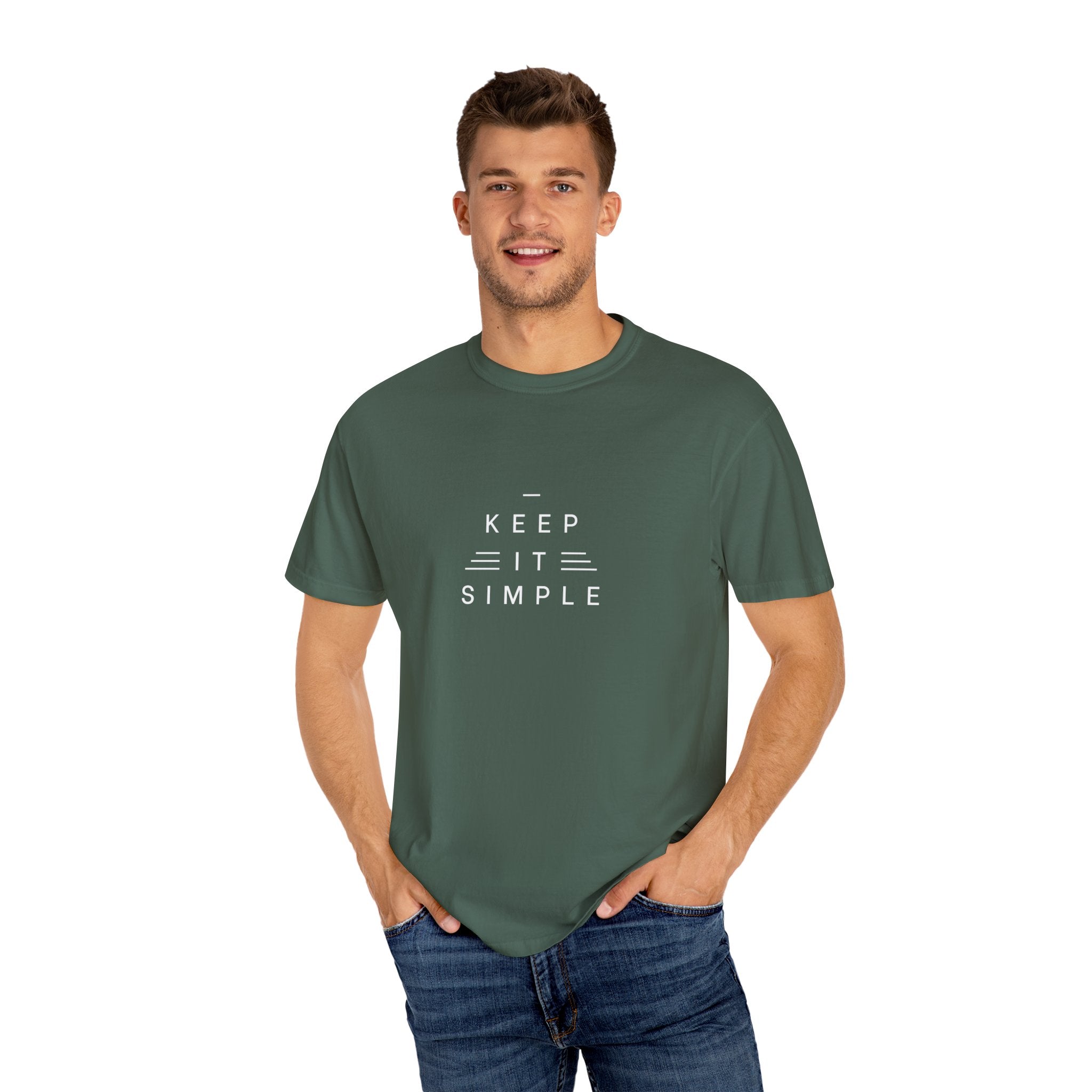 Leafen Keep it Simple Unisex Garment-Dyed T-shirt, Casual Wear, Summer Vibe, Gift for Friends, Relaxed Everyday Style