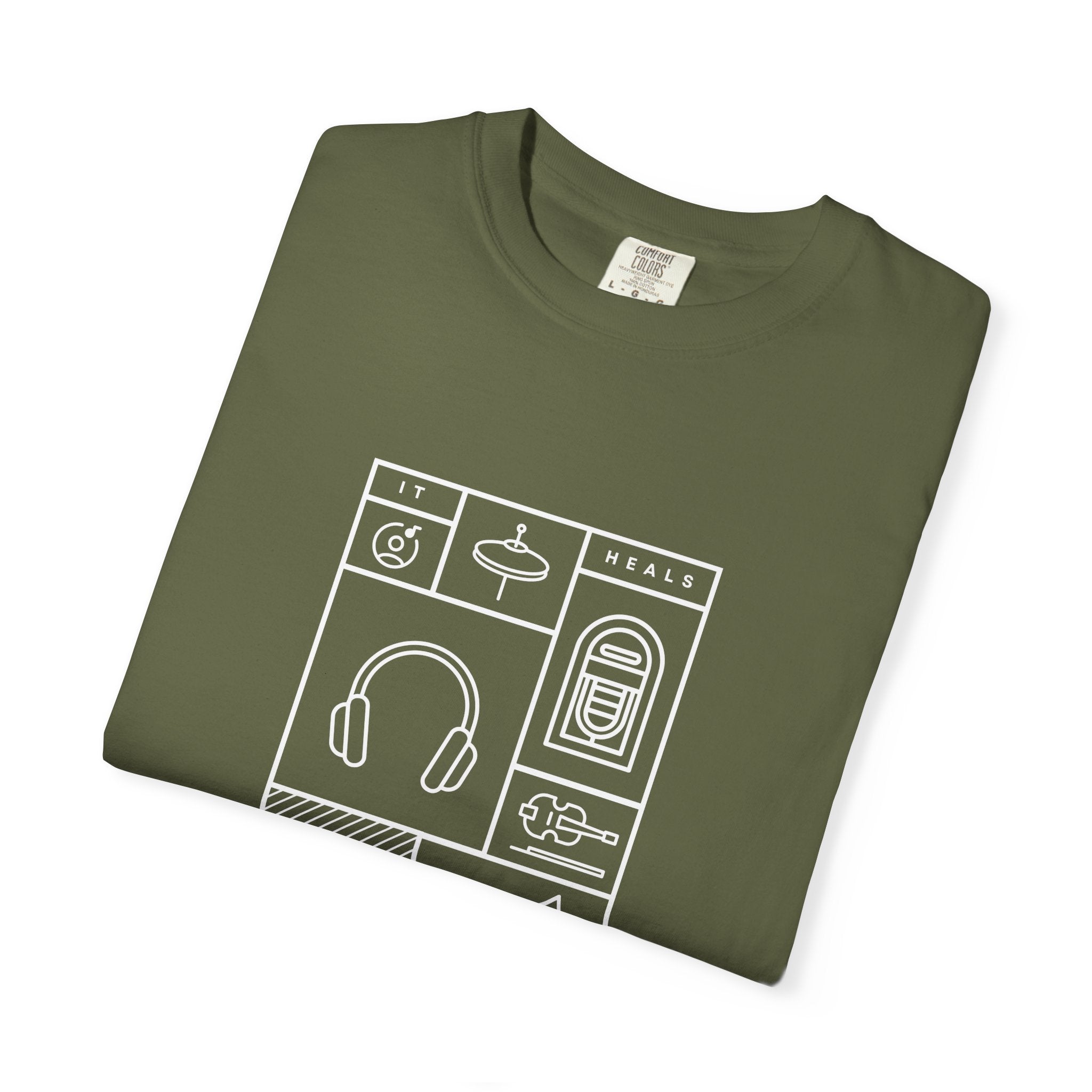 Leafen Music Heals Unisex Garment-Dyed T-shirt, Casual Wear, Summer Vibe, Gift for Friends, Relaxed Everyday Style