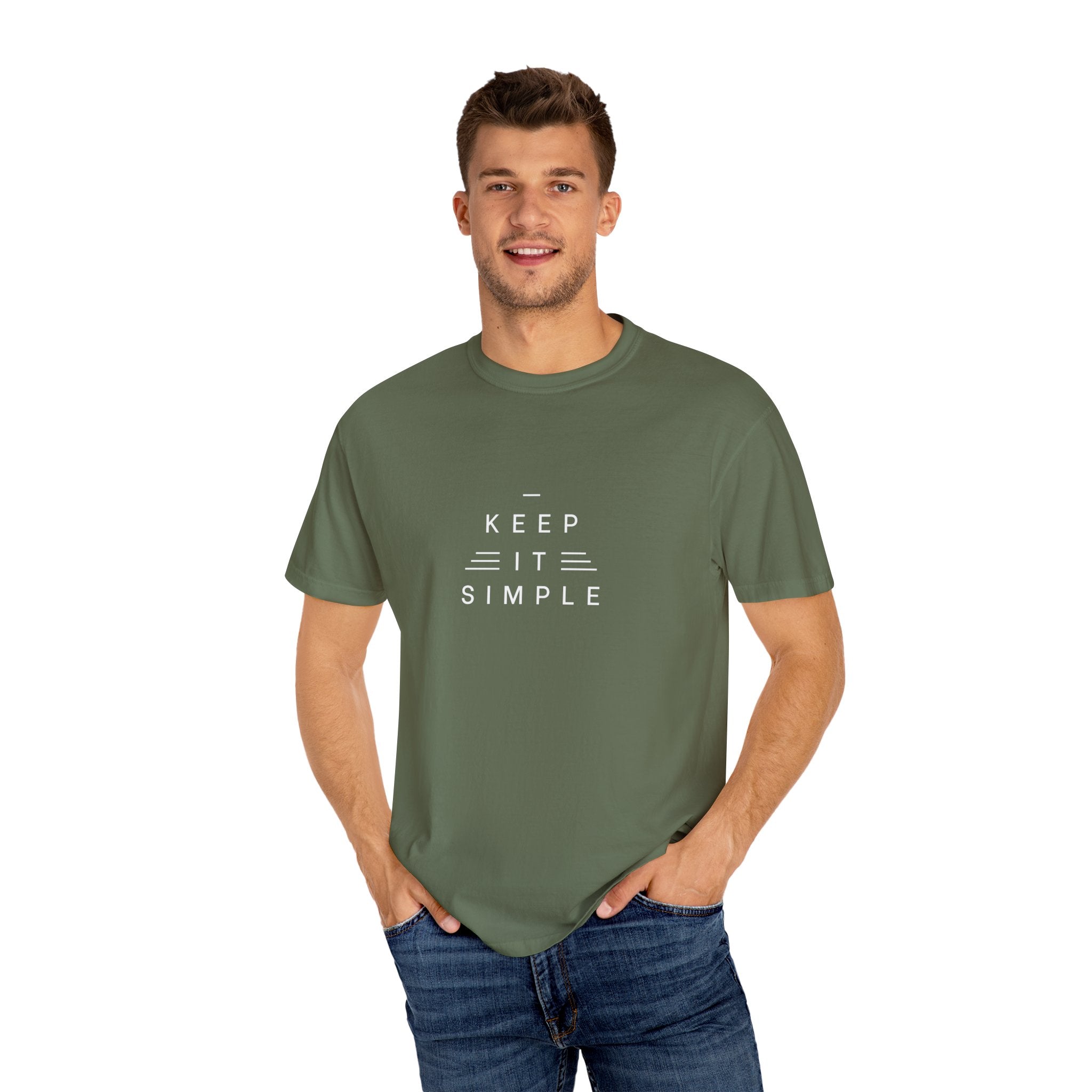 Leafen Keep it Simple Unisex Garment-Dyed T-shirt, Casual Wear, Summer Vibe, Gift for Friends, Relaxed Everyday Style