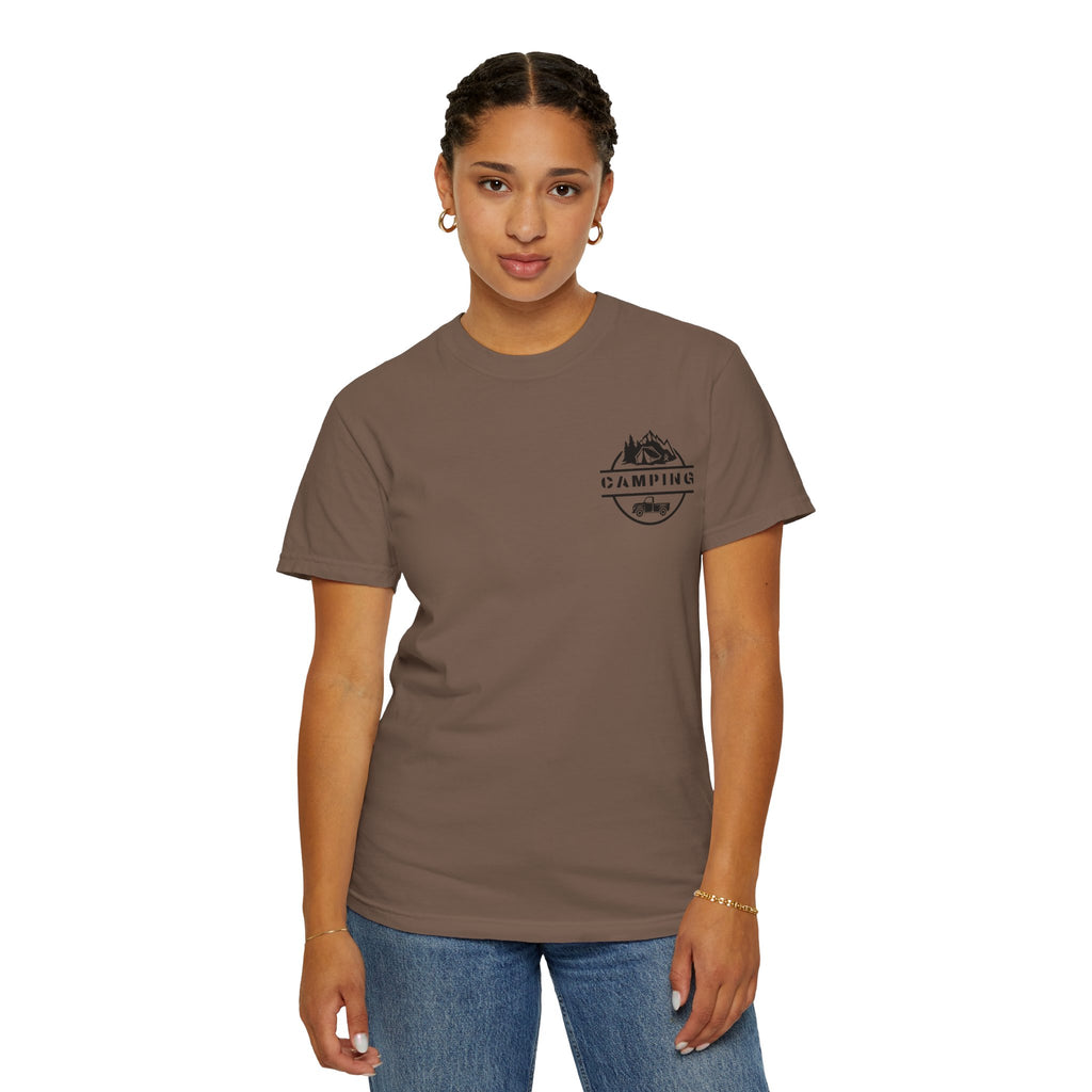 Leafen Camping Unisex Garment-Dyed T-shirt, Casual Wear, Summer Vibe, Gift for Friends, Relaxed Everyday Style
