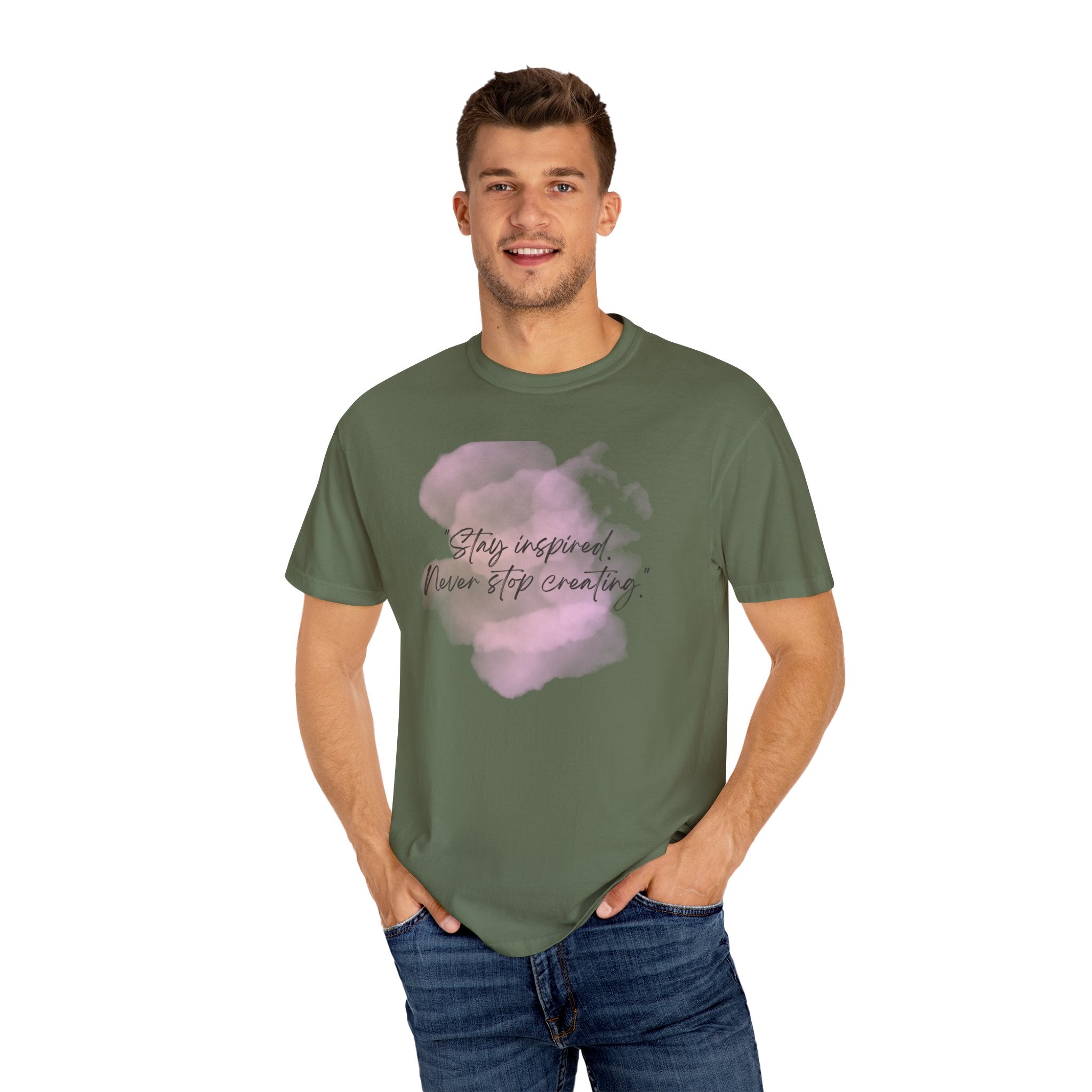 Leafen Stay Inspired Unisex Garment-Dyed T-shirt, Casual Wear, Summer Vibe, Gift for Friends, Relaxed Everyday Style