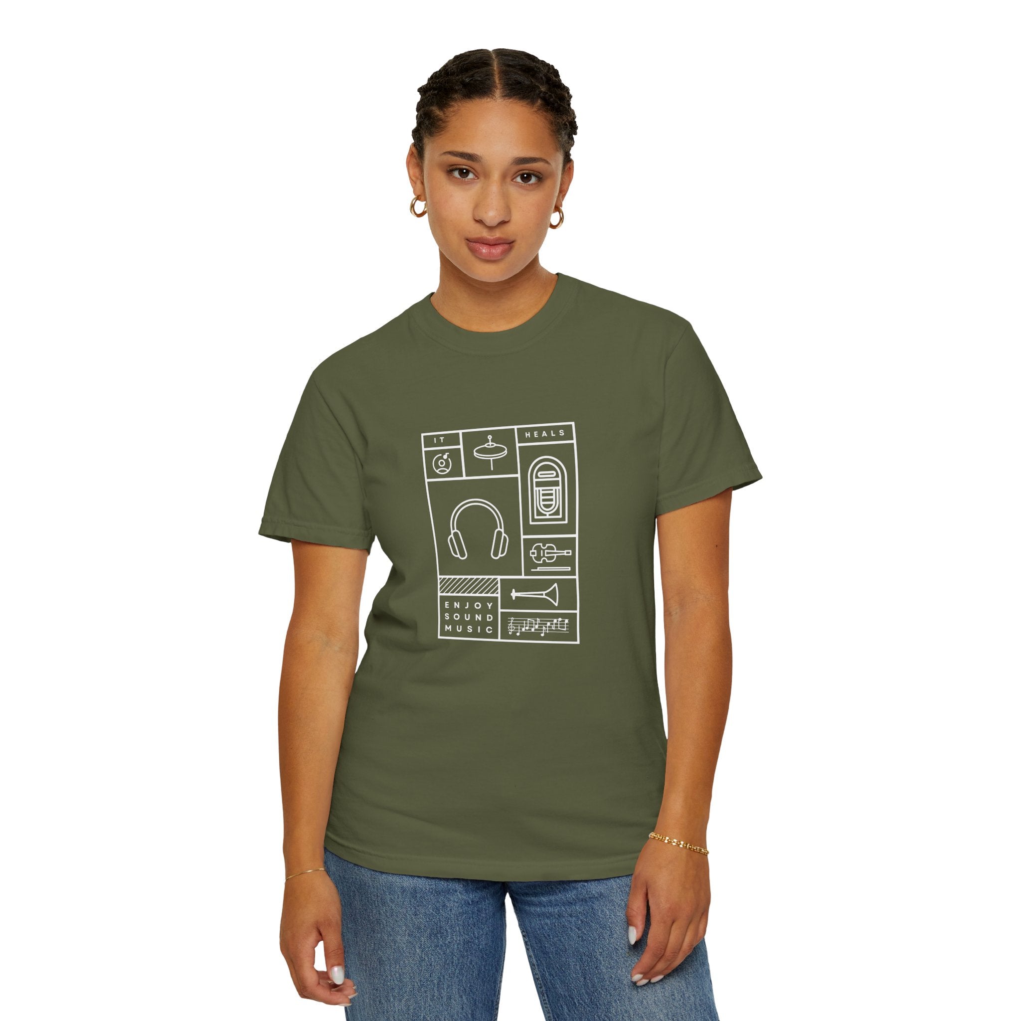 Leafen Music Heals Unisex Garment-Dyed T-shirt, Casual Wear, Summer Vibe, Gift for Friends, Relaxed Everyday Style