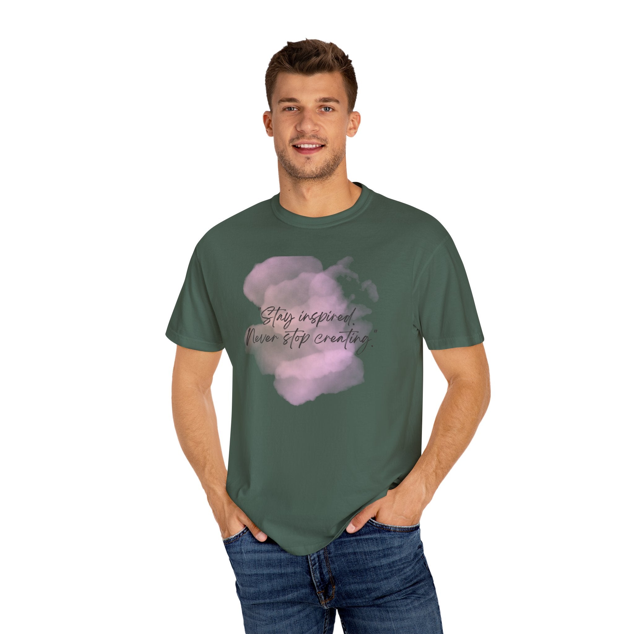Leafen Stay Inspired Unisex Garment-Dyed T-shirt, Casual Wear, Summer Vibe, Gift for Friends, Relaxed Everyday Style