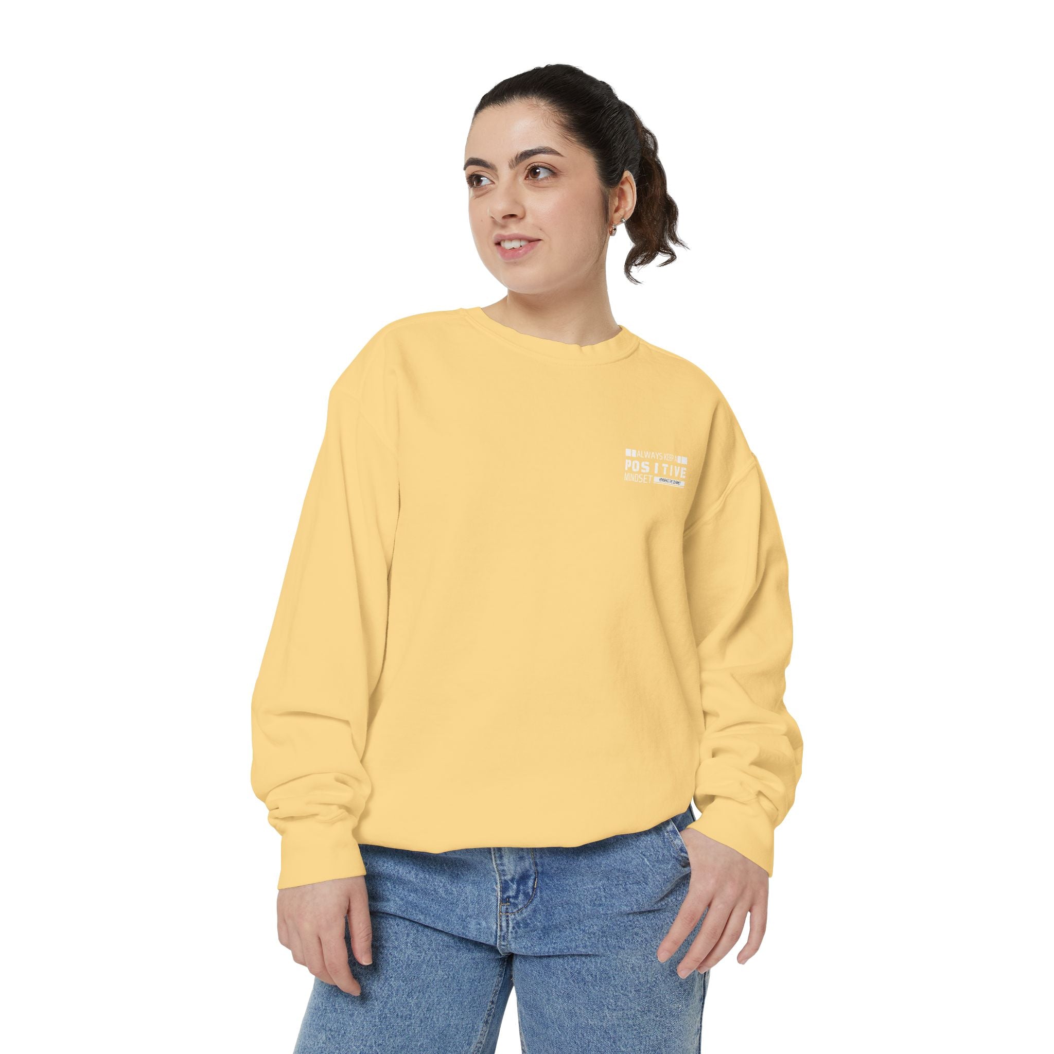 Leafen Positive Vibes Unisex Sweatshirt, Casual Crewneck, Gift for Friends, Motivational Apparel, Everyday Comfort Wear
