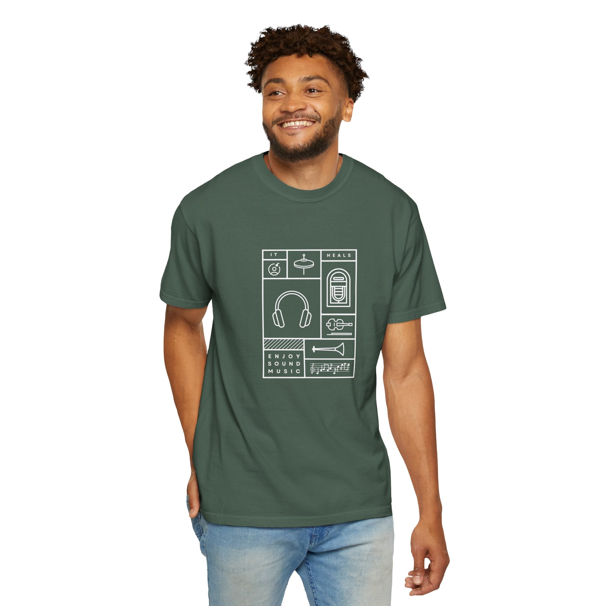 Leafen Music Heals Unisex Garment-Dyed T-shirt, Casual Wear, Summer Vibe, Gift for Friends, Relaxed Everyday Style