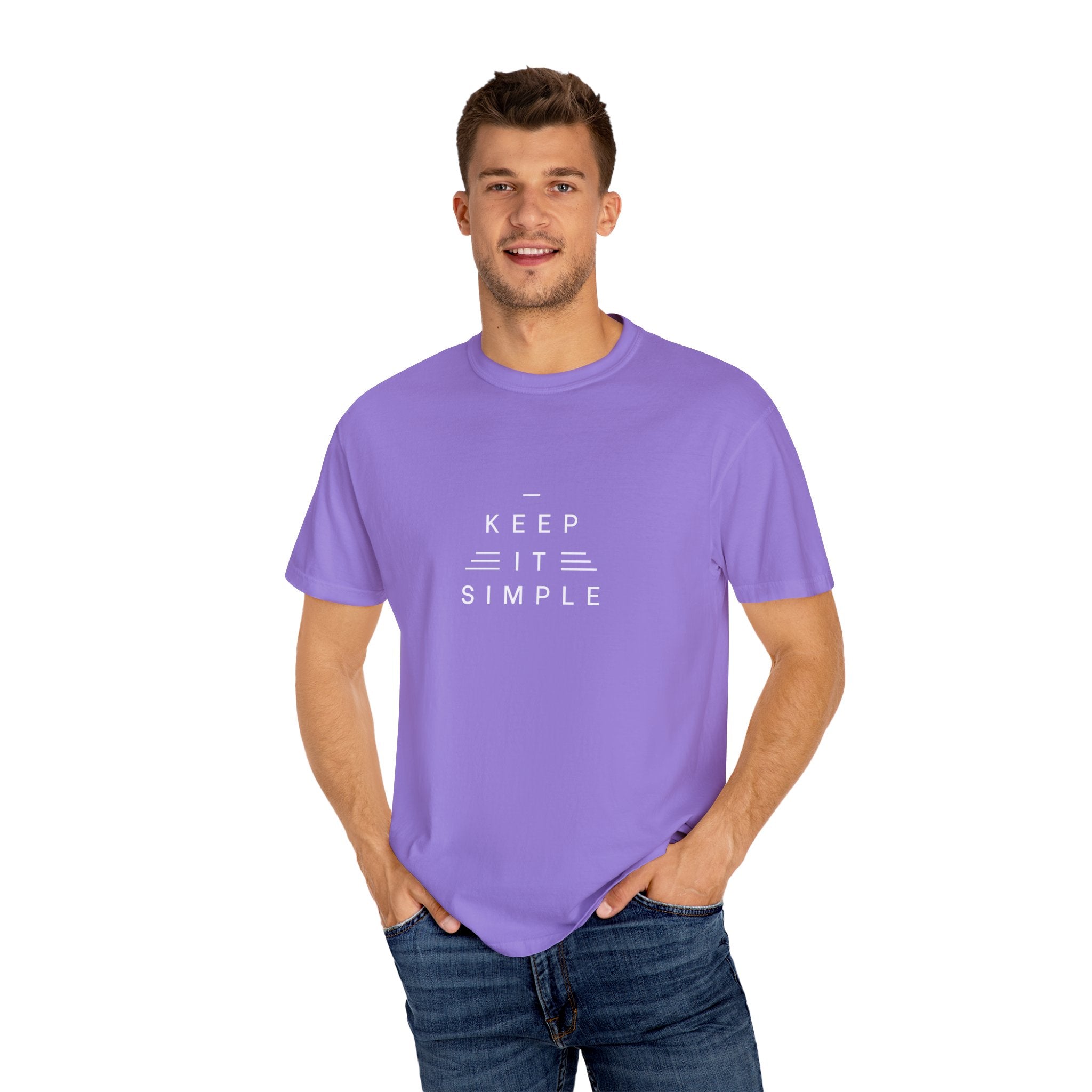 Leafen Keep it Simple Unisex Garment-Dyed T-shirt, Casual Wear, Summer Vibe, Gift for Friends, Relaxed Everyday Style