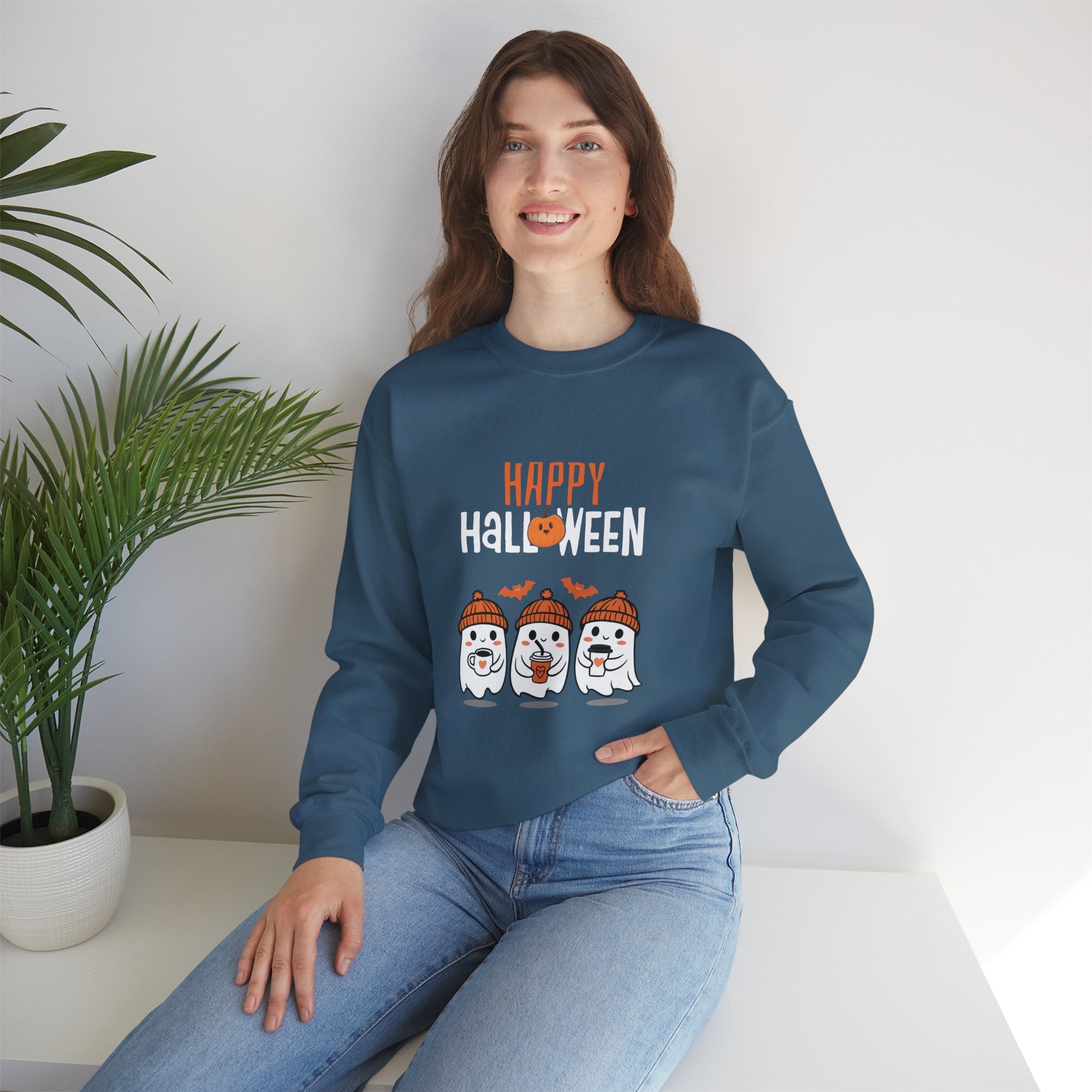 Leafen Happy Halloween Sweatshirt, Cozy Crewneck, Unisex Gift, Perfect for Halloween, Casual Wear
