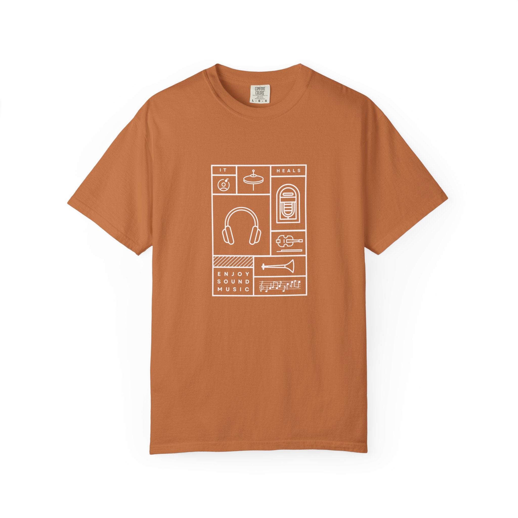 Leafen Music Heals Unisex Garment-Dyed T-shirt, Casual Wear, Summer Vibe, Gift for Friends, Relaxed Everyday Style