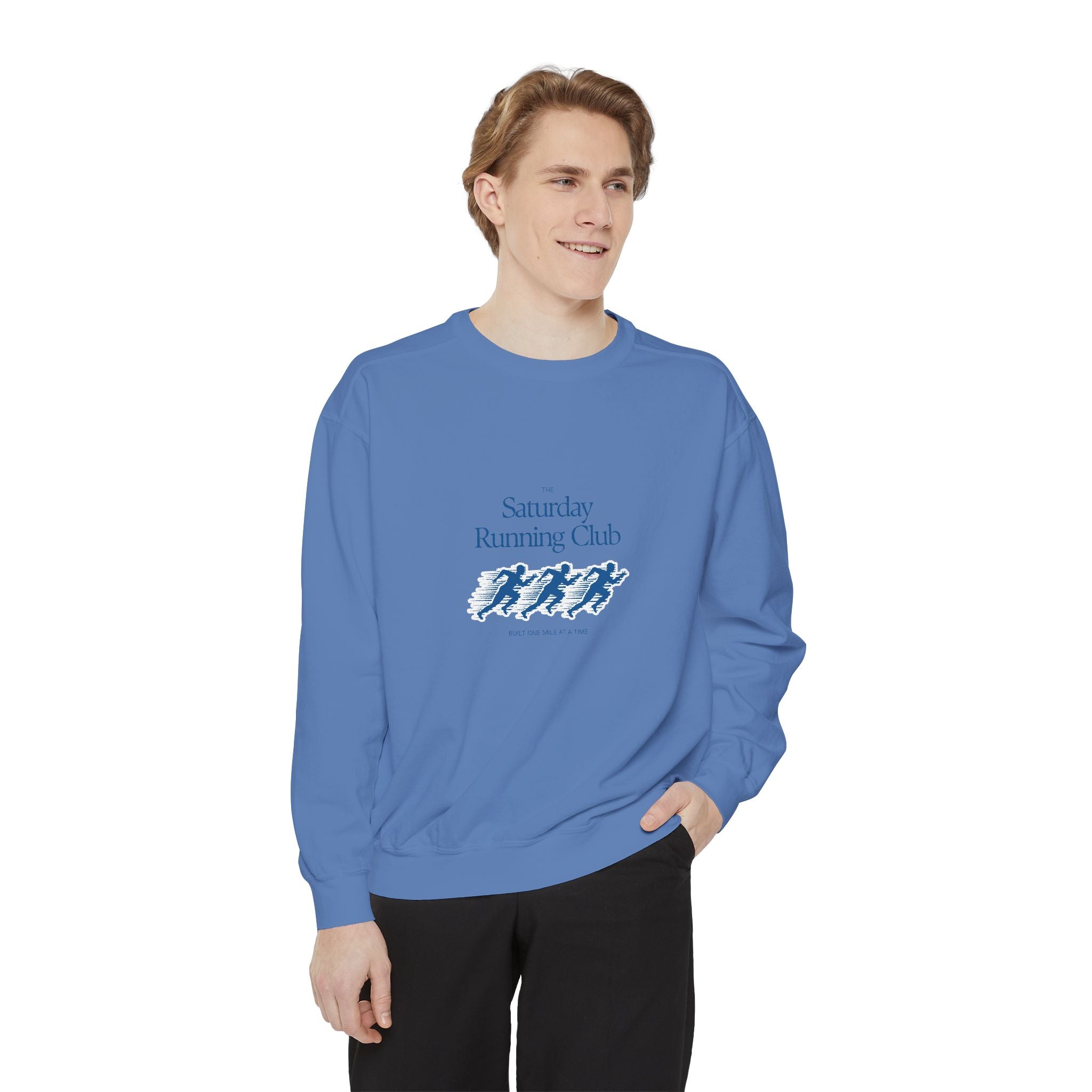 Running Club Unisex Garment-Dyed Sweatshirt, Cozy Pullover Sweatshirt, Casual Streetwear, Gift for Her
