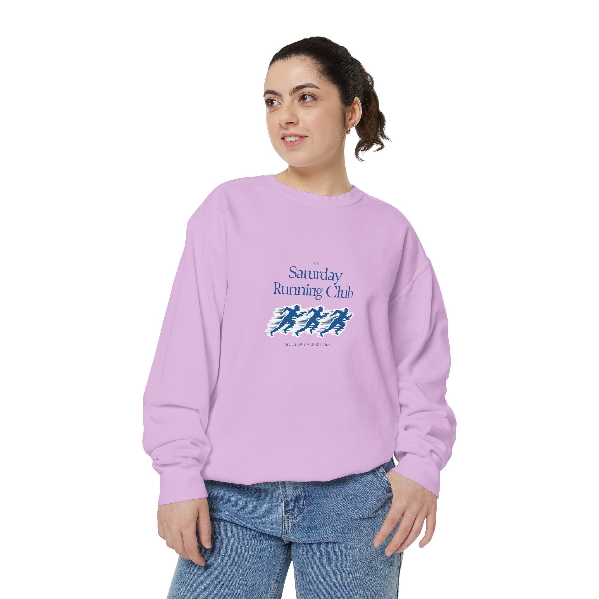 Running Club Unisex Garment-Dyed Sweatshirt, Cozy Pullover Sweatshirt, Casual Streetwear, Gift for Her