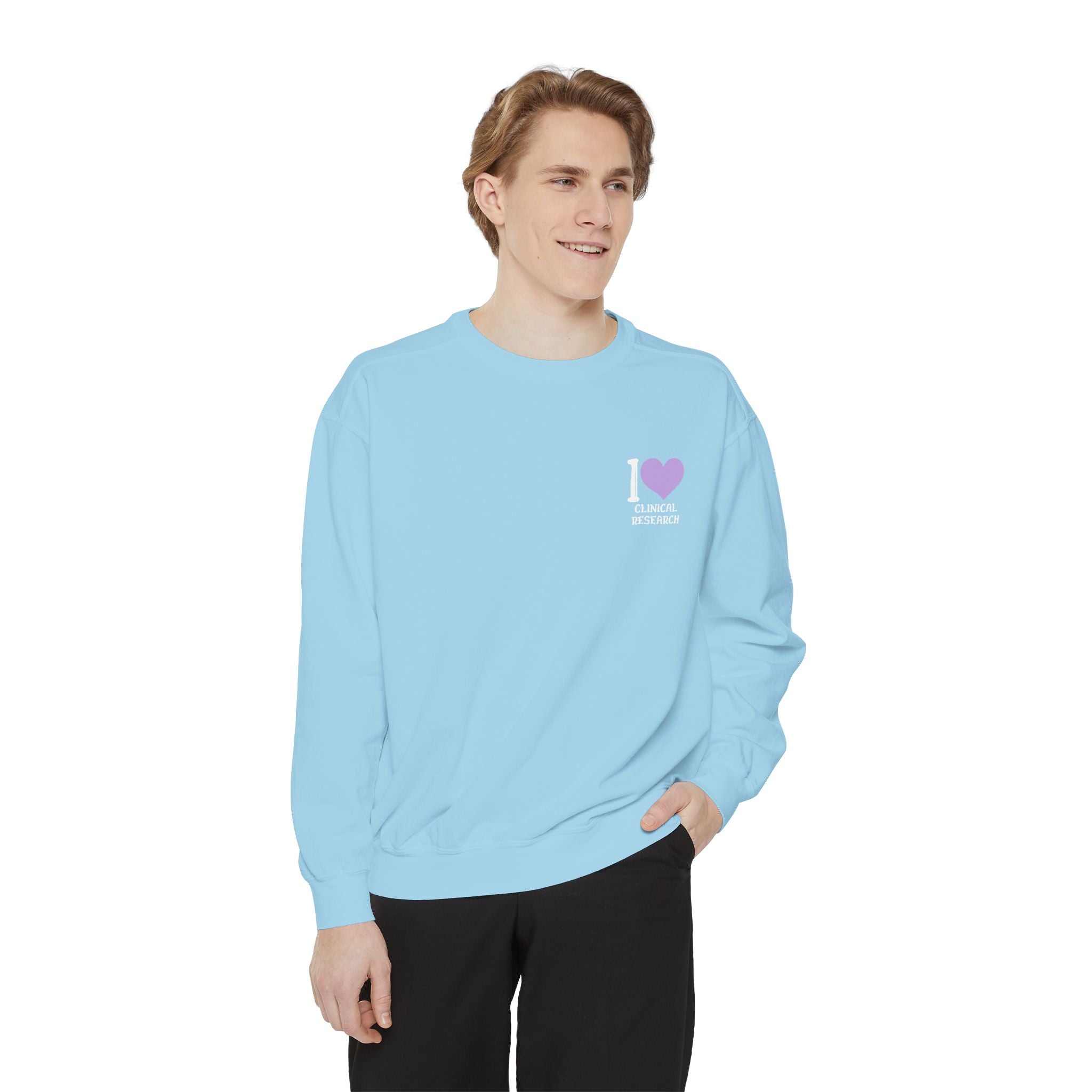 Leafen I Love Research Unisex Garment-Dyed Sweatshirt, Cozy Pullover Sweatshirt, Casual Streetwear, Gift for Her