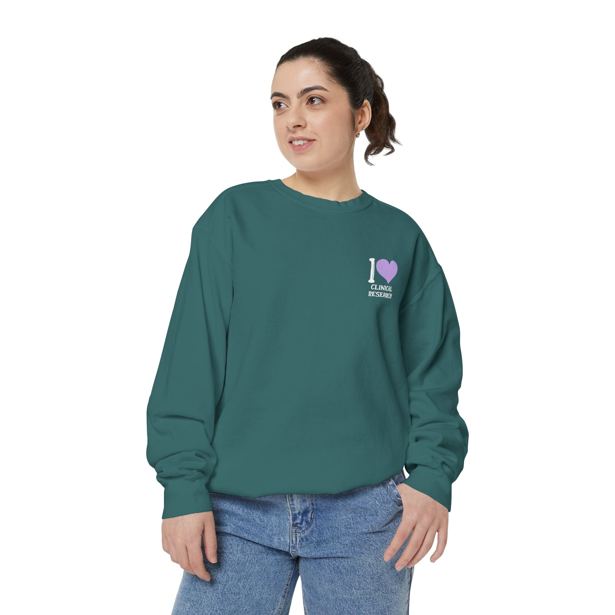 Leafen I Love Research Unisex Garment-Dyed Sweatshirt, Cozy Pullover Sweatshirt, Casual Streetwear, Gift for Her
