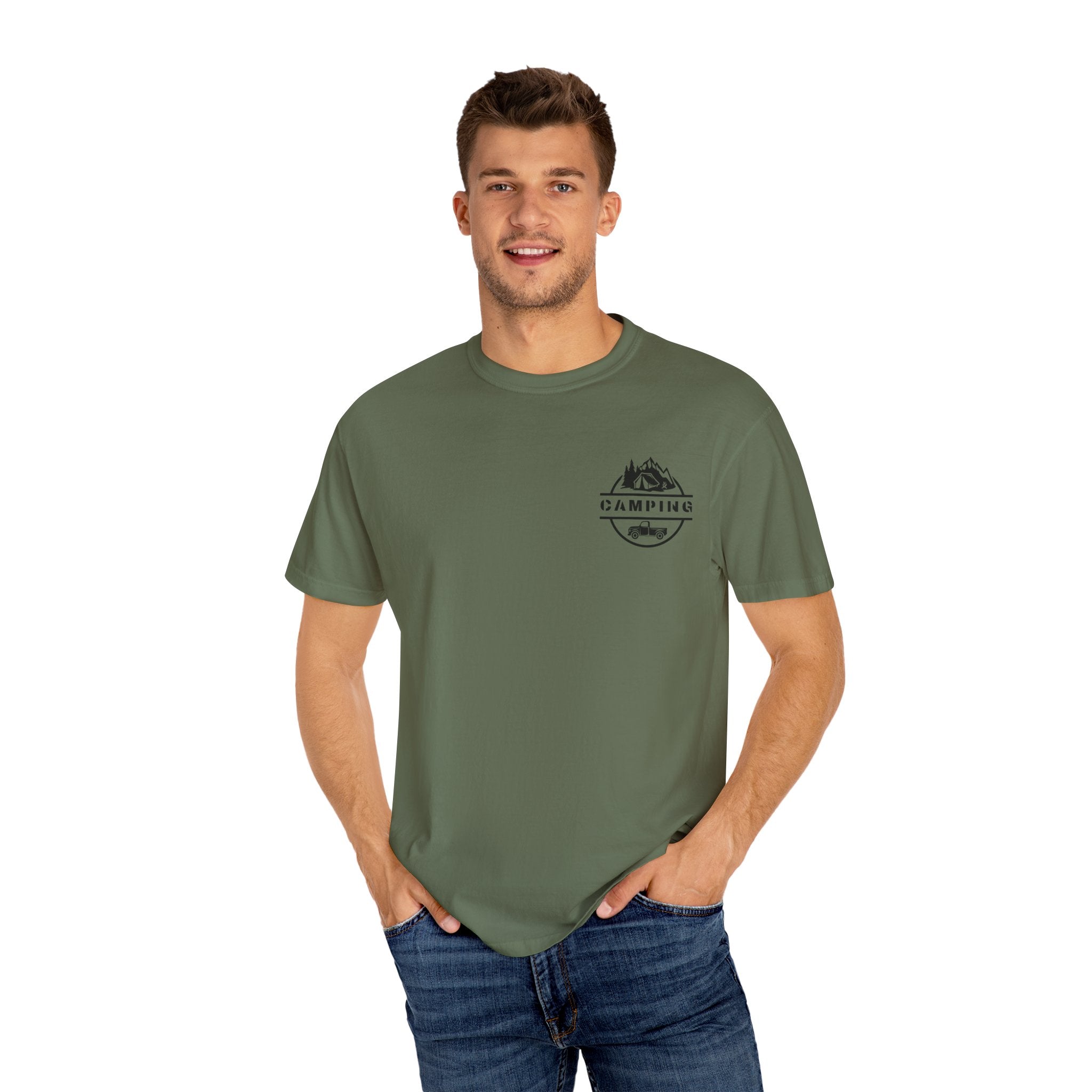 Leafen Camping Unisex Garment-Dyed T-shirt, Casual Wear, Summer Vibe, Gift for Friends, Relaxed Everyday Style