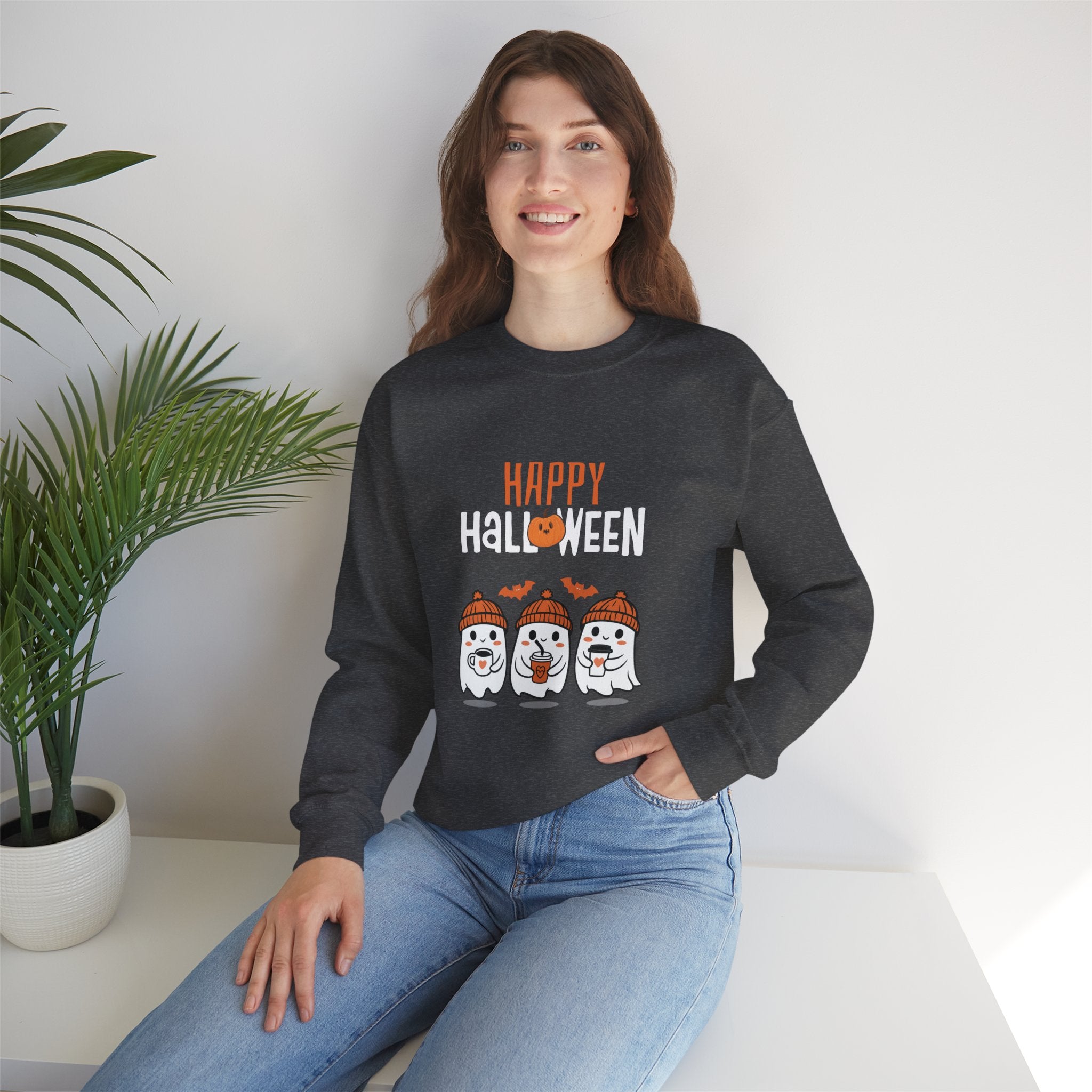 Leafen Happy Halloween Sweatshirt, Cozy Crewneck, Unisex Gift, Perfect for Halloween, Casual Wear