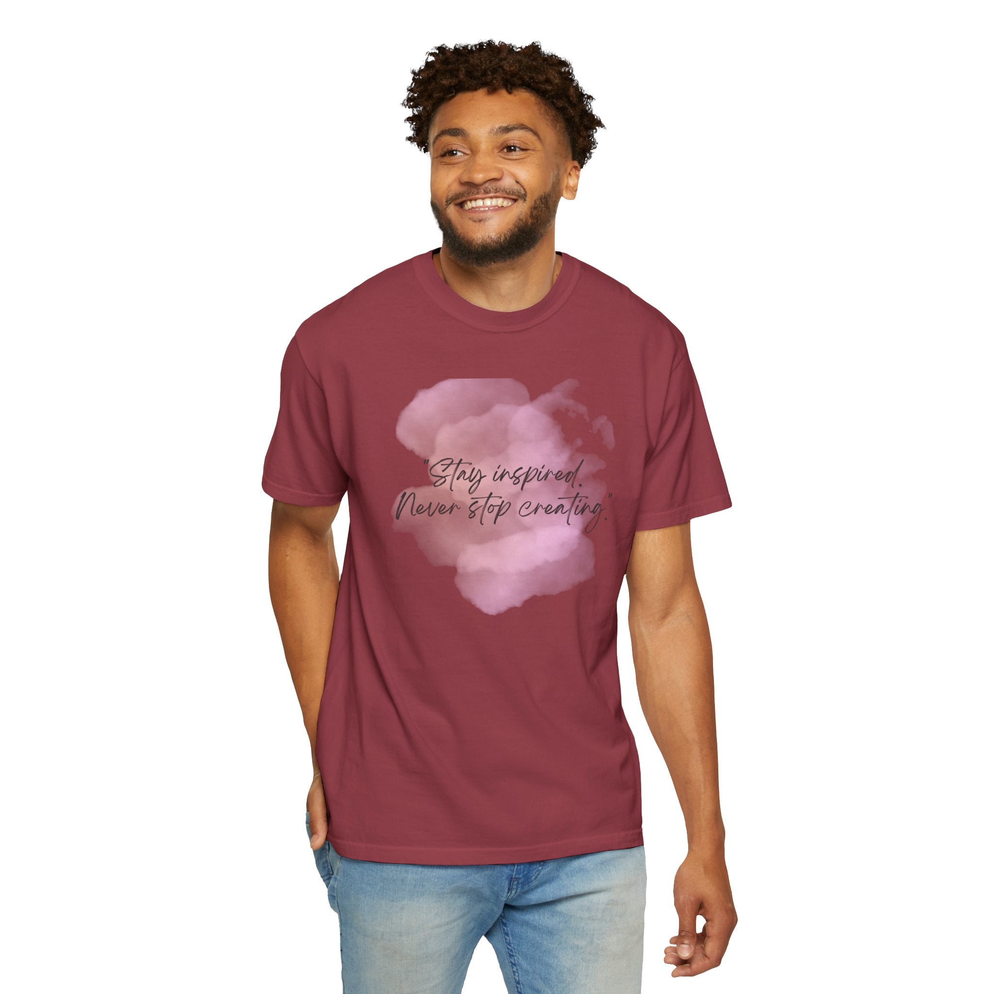 Leafen Stay Inspired Unisex Garment-Dyed T-shirt, Casual Wear, Summer Vibe, Gift for Friends, Relaxed Everyday Style