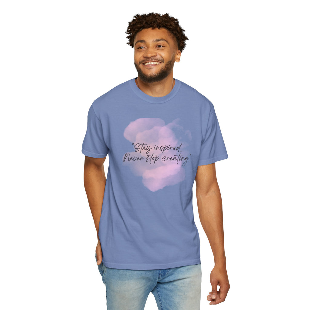 Leafen Stay Inspired Unisex Garment-Dyed T-shirt, Casual Wear, Summer Vibe, Gift for Friends, Relaxed Everyday Style