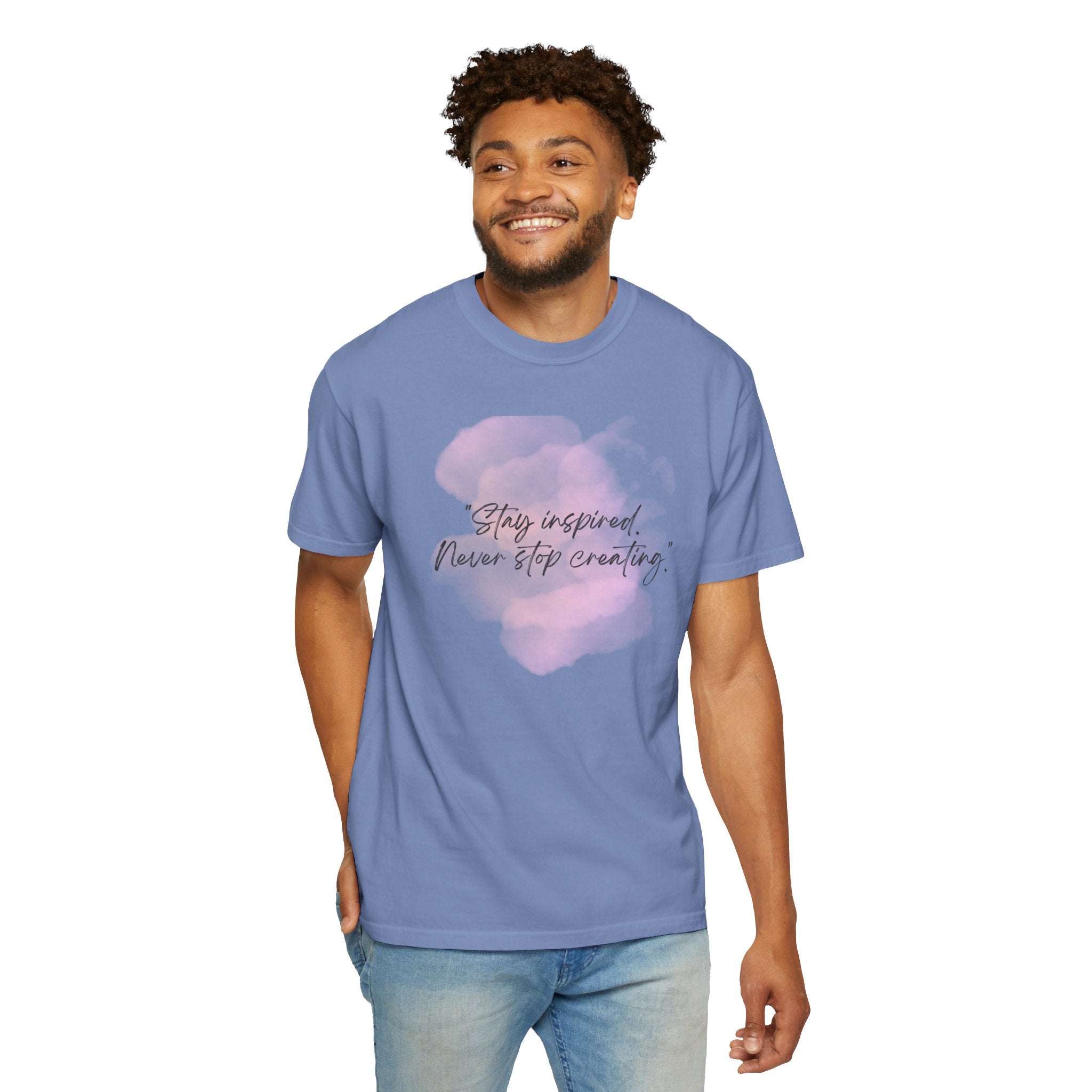 Leafen Stay Inspired Unisex Garment-Dyed T-shirt, Casual Wear, Summer Vibe, Gift for Friends, Relaxed Everyday Style