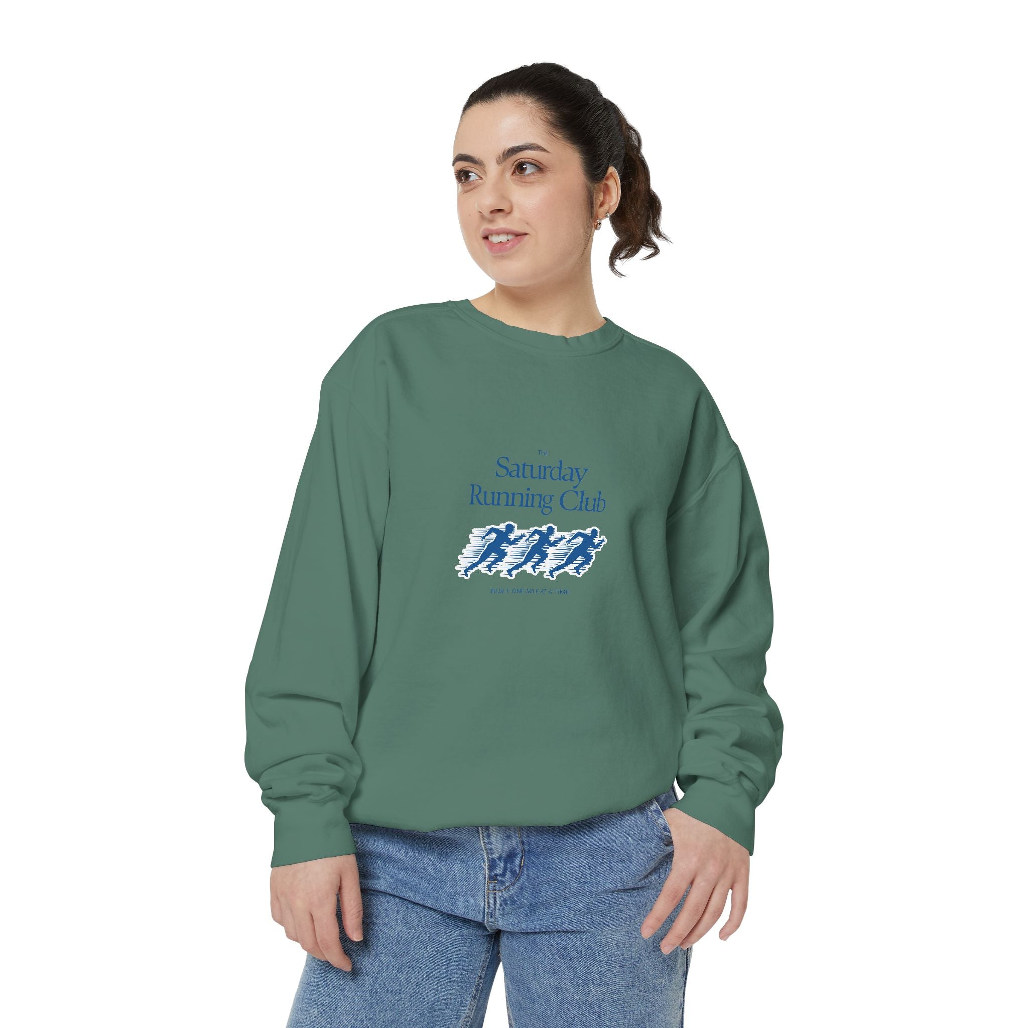 Running Club Unisex Garment-Dyed Sweatshirt, Cozy Pullover Sweatshirt, Casual Streetwear, Gift for Her