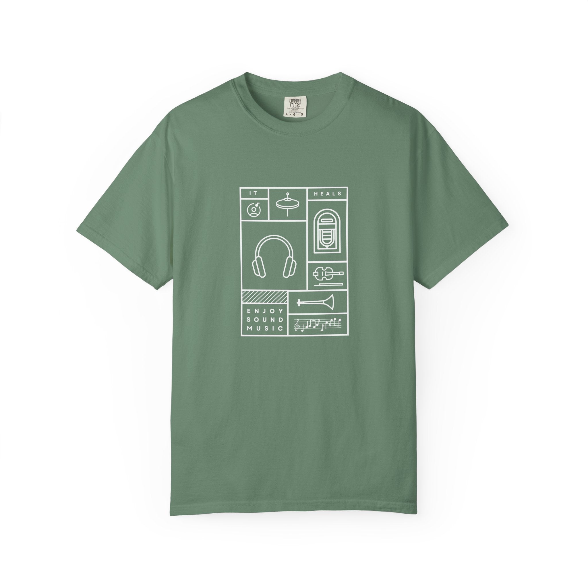 Leafen Music Heals Unisex Garment-Dyed T-shirt, Casual Wear, Summer Vibe, Gift for Friends, Relaxed Everyday Style