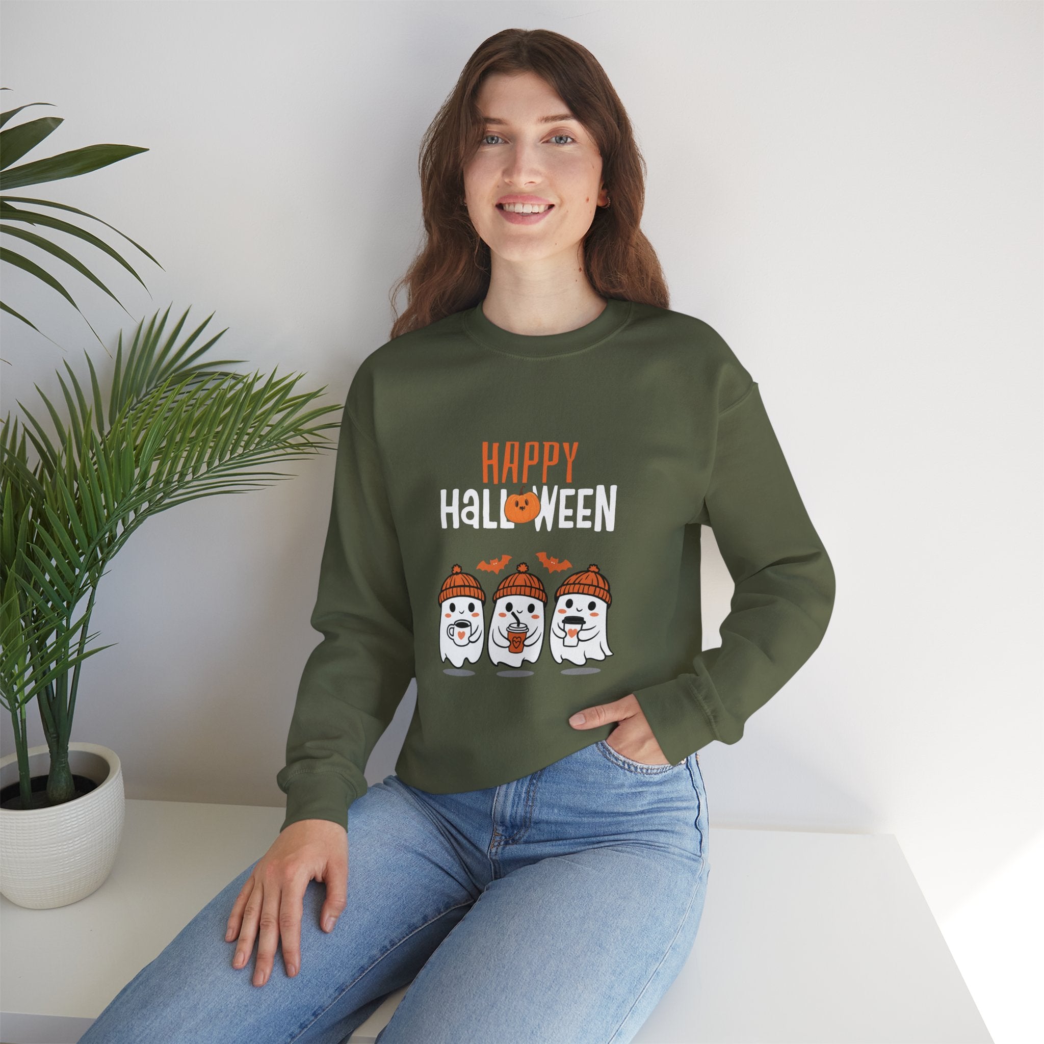 Leafen Happy Halloween Sweatshirt, Cozy Crewneck, Unisex Gift, Perfect for Halloween, Casual Wear
