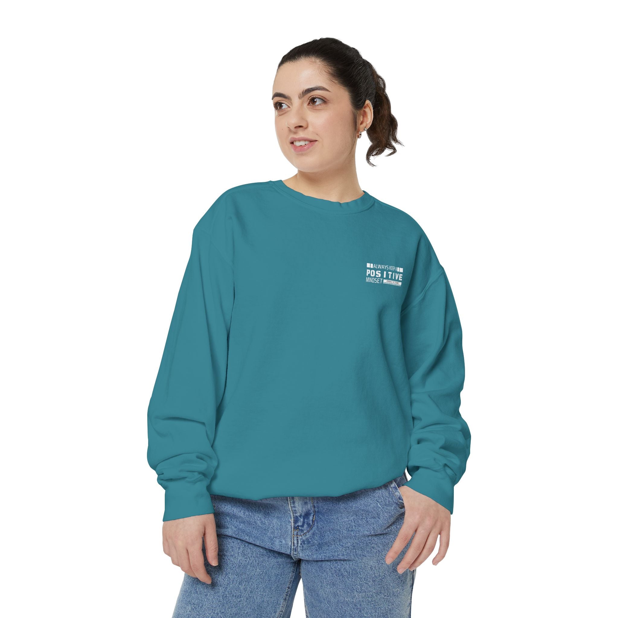 Leafen Positive Vibes Unisex Sweatshirt, Casual Crewneck, Gift for Friends, Motivational Apparel, Everyday Comfort Wear