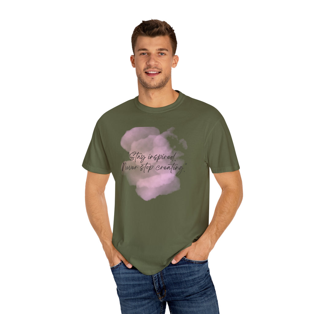 Leafen Stay Inspired Unisex Garment-Dyed T-shirt, Casual Wear, Summer Vibe, Gift for Friends, Relaxed Everyday Style
