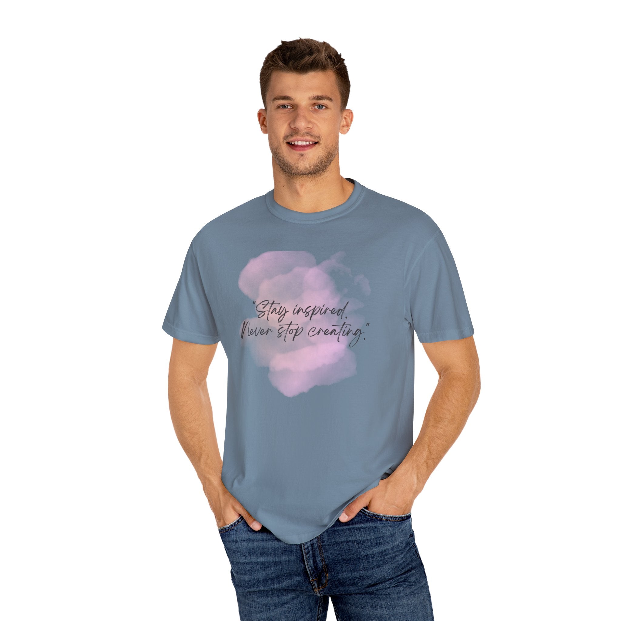 Leafen Stay Inspired Unisex Garment-Dyed T-shirt, Casual Wear, Summer Vibe, Gift for Friends, Relaxed Everyday Style