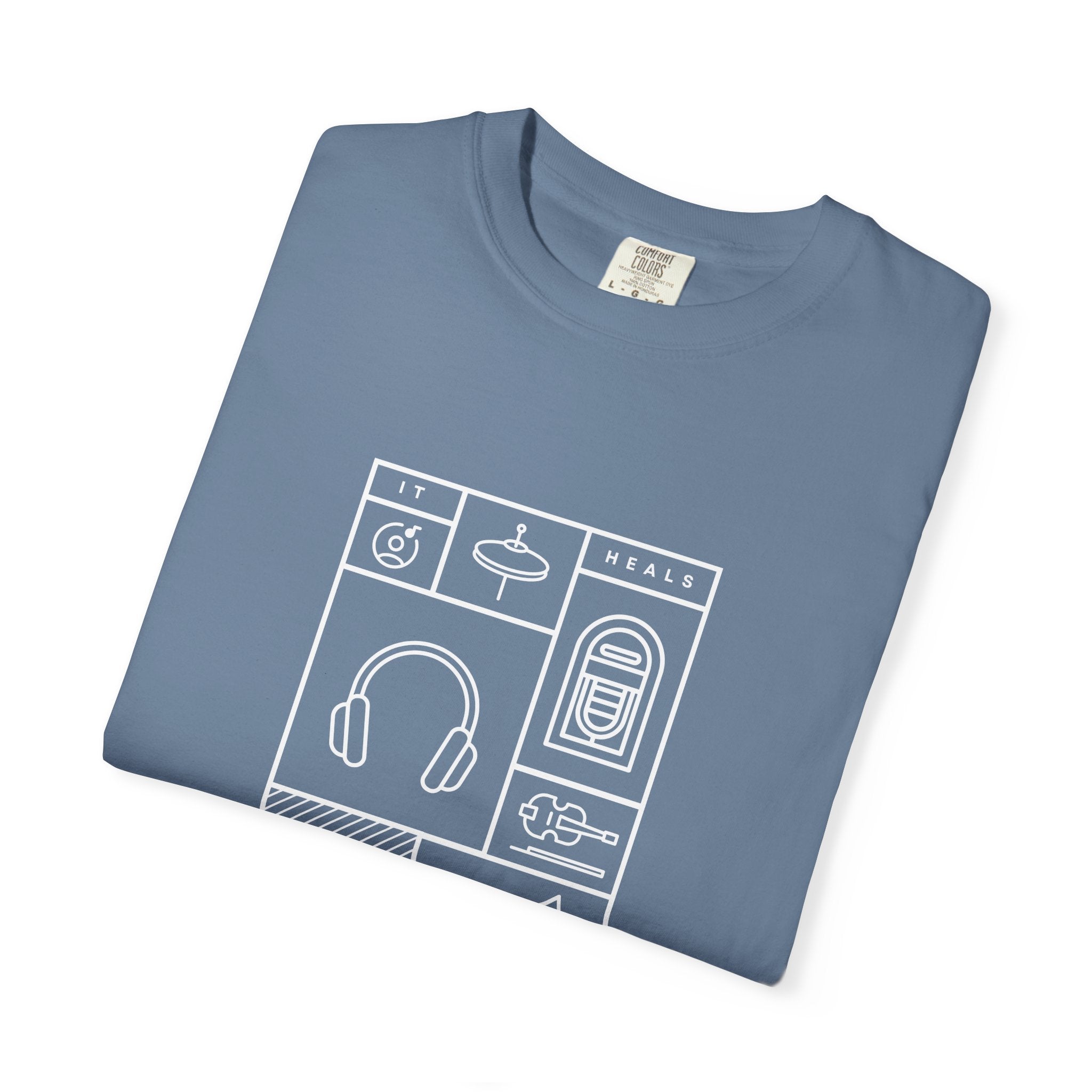 Leafen Music Heals Unisex Garment-Dyed T-shirt, Casual Wear, Summer Vibe, Gift for Friends, Relaxed Everyday Style