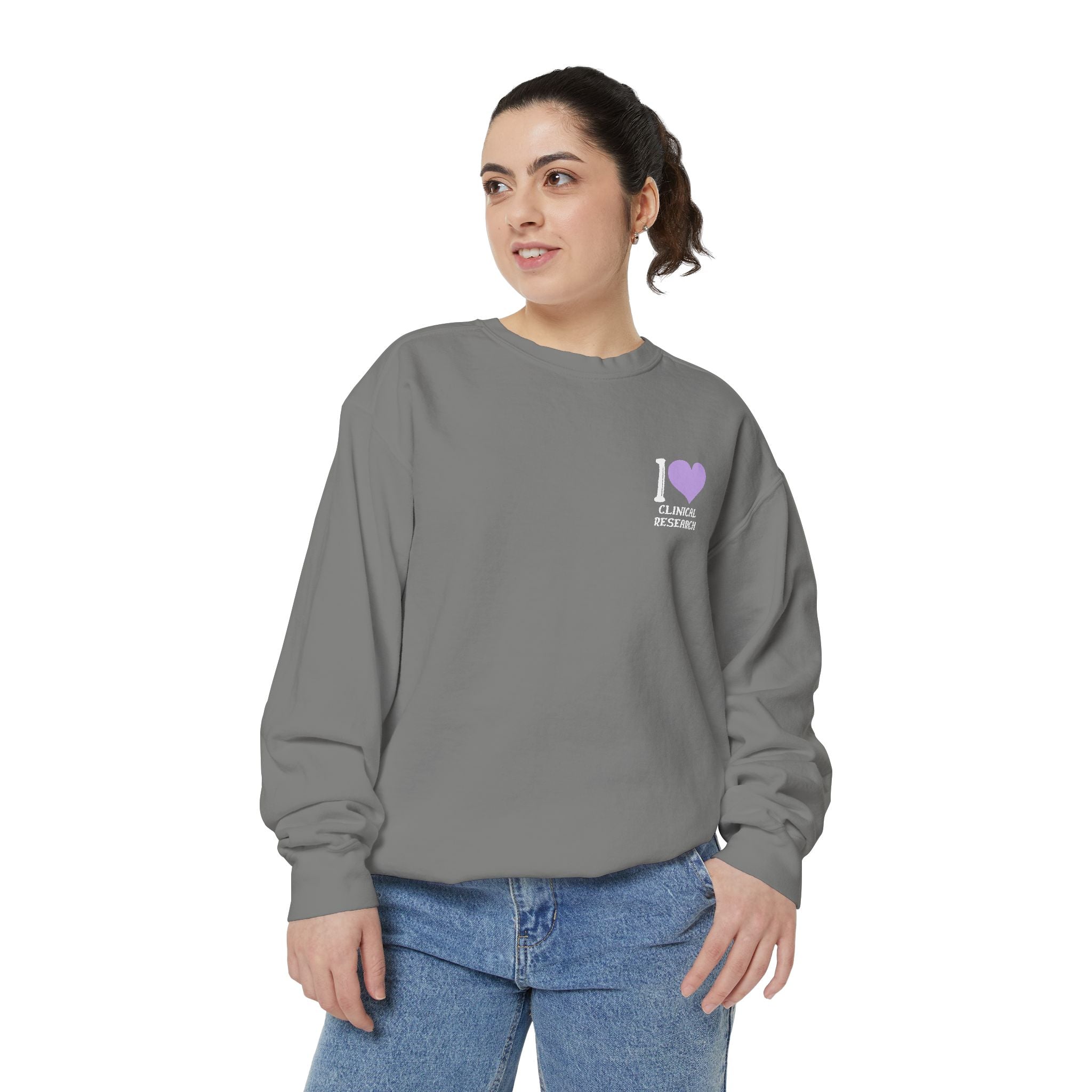 Leafen I Love Research Unisex Garment-Dyed Sweatshirt, Cozy Pullover Sweatshirt, Casual Streetwear, Gift for Her