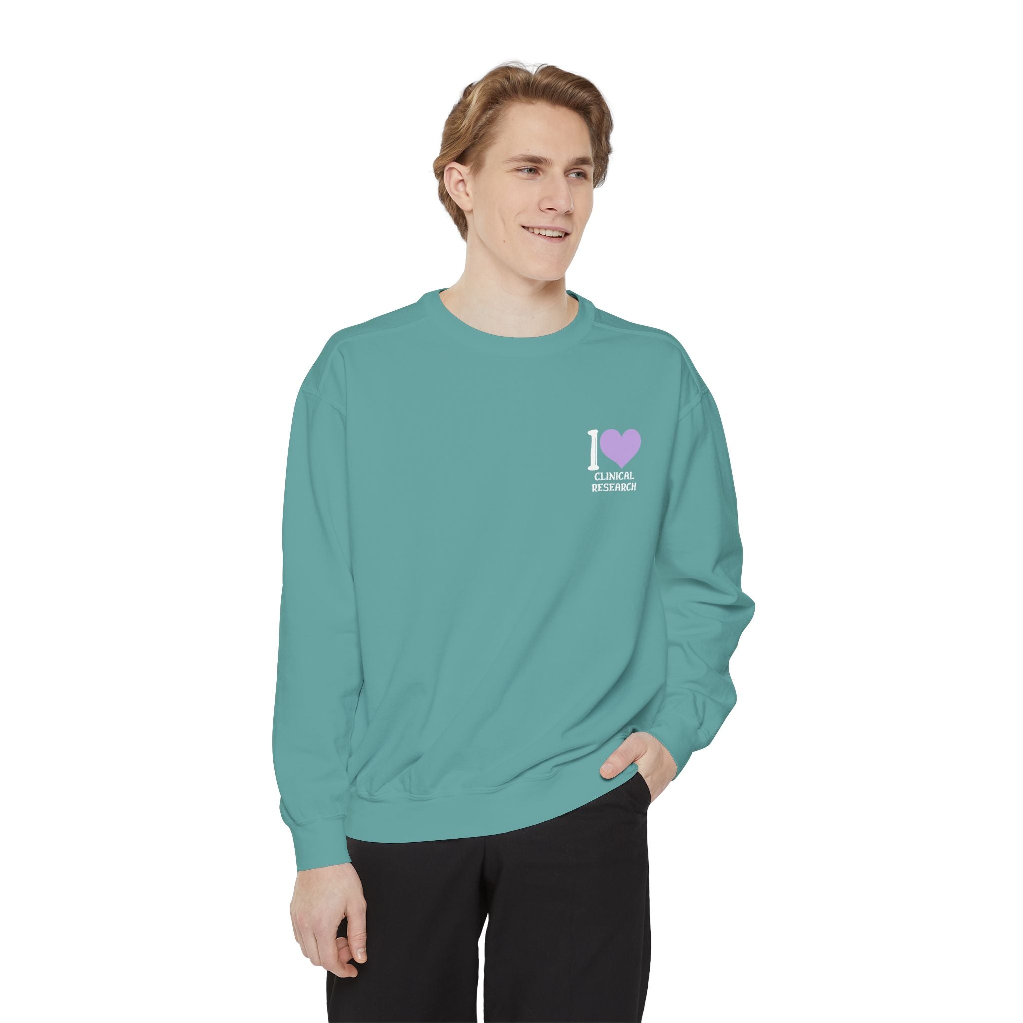 Leafen I Love Research Unisex Garment-Dyed Sweatshirt, Cozy Pullover Sweatshirt, Casual Streetwear, Gift for Her