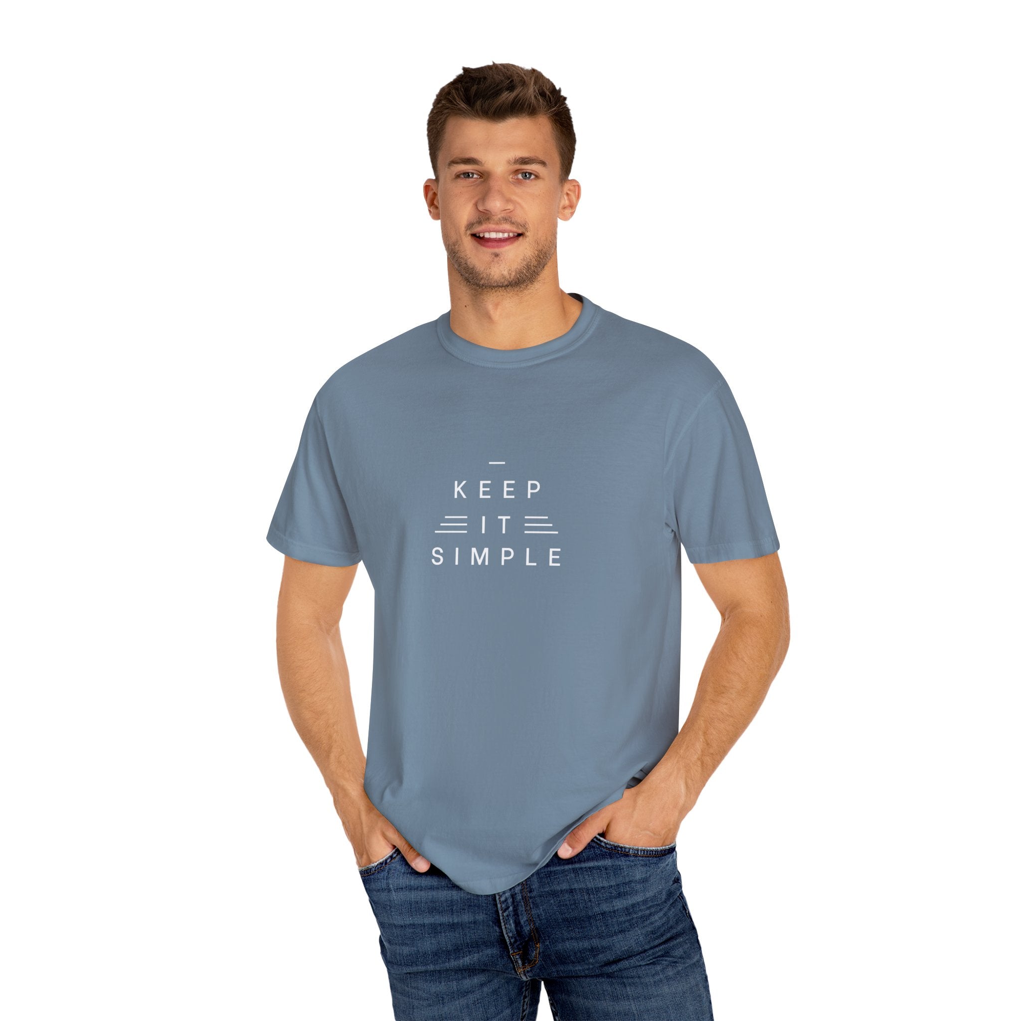 Leafen Keep it Simple Unisex Garment-Dyed T-shirt, Casual Wear, Summer Vibe, Gift for Friends, Relaxed Everyday Style