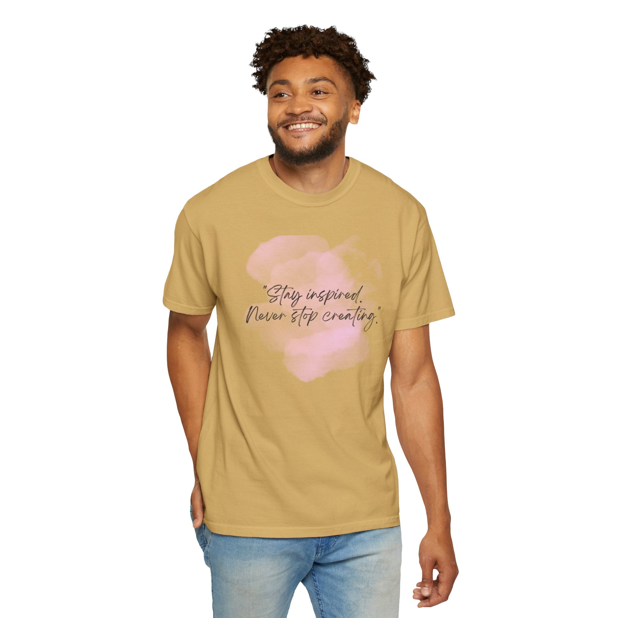 Leafen Stay Inspired Unisex Garment-Dyed T-shirt, Casual Wear, Summer Vibe, Gift for Friends, Relaxed Everyday Style