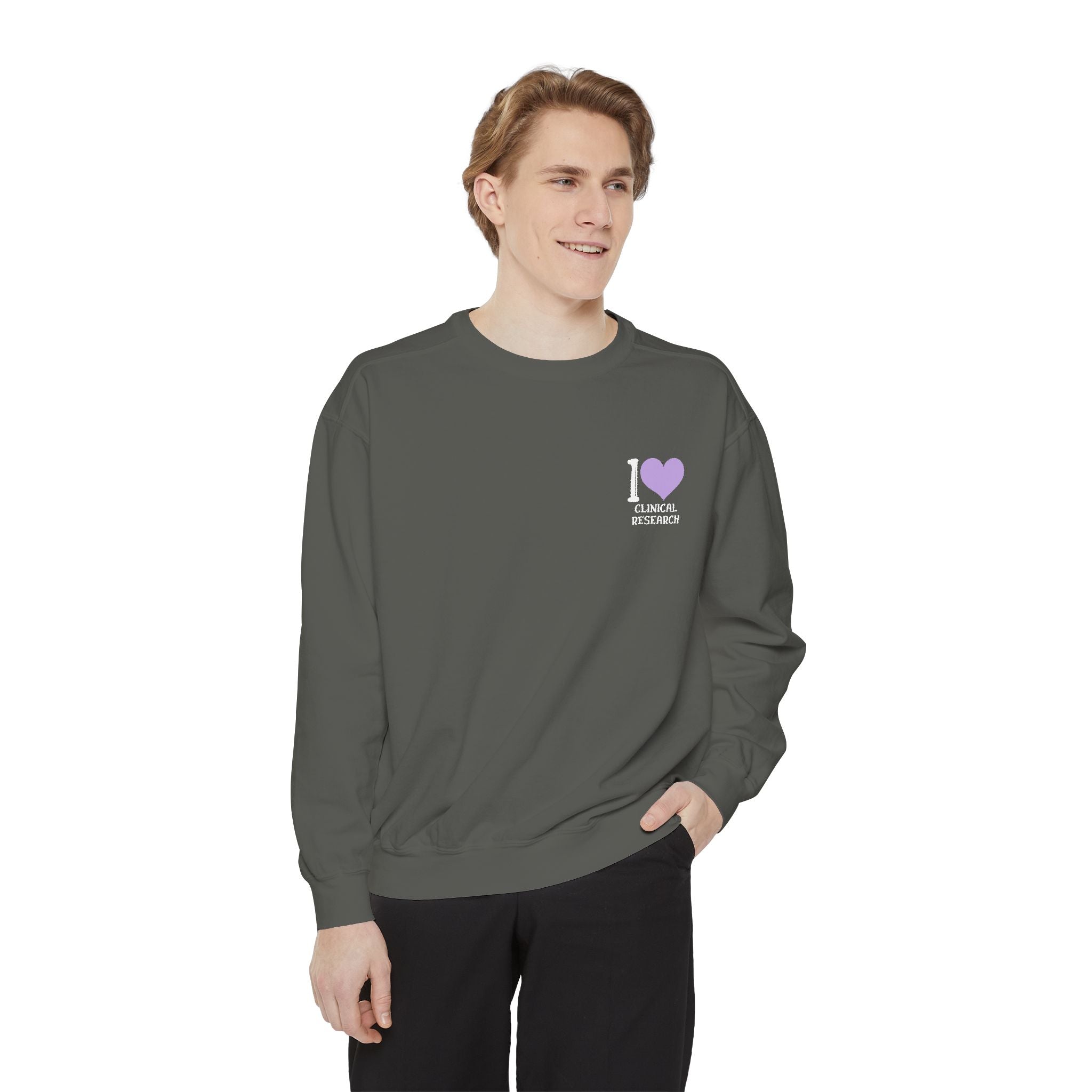Leafen I Love Research Unisex Garment-Dyed Sweatshirt, Cozy Pullover Sweatshirt, Casual Streetwear, Gift for Her