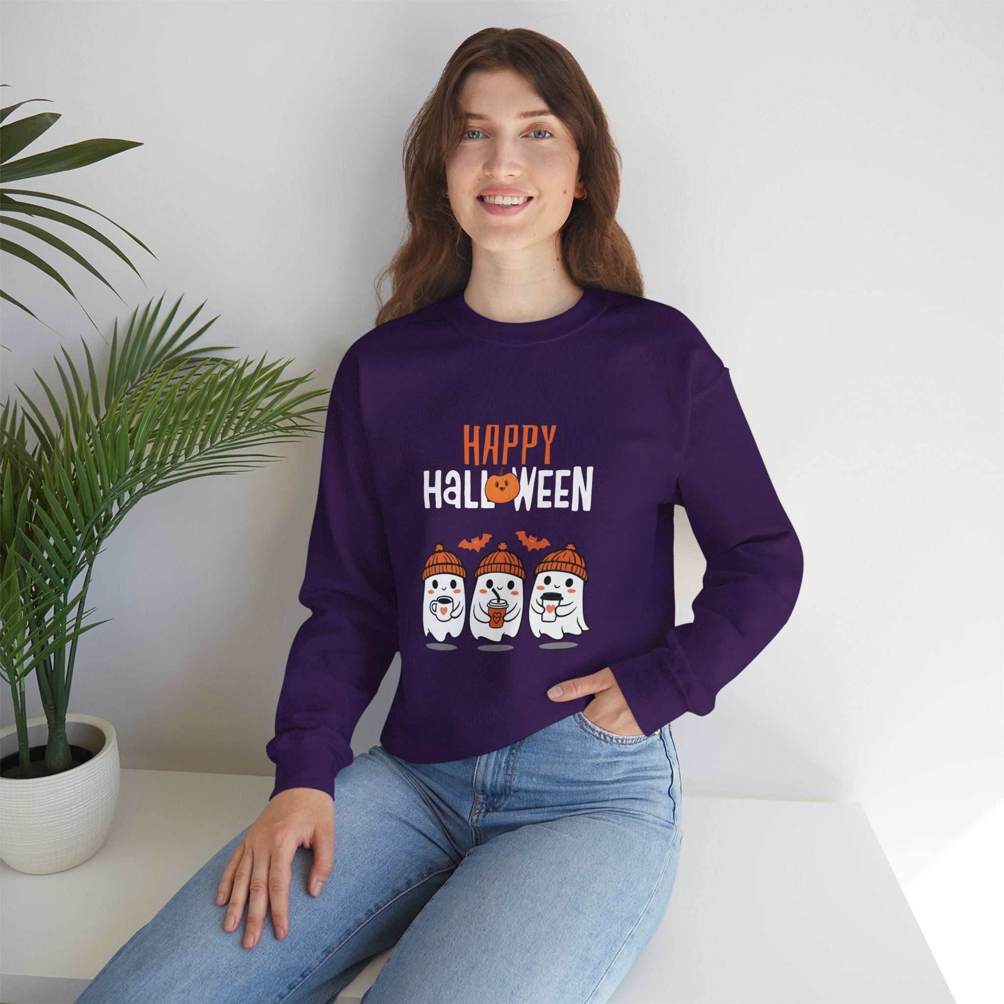 Leafen Happy Halloween Sweatshirt, Cozy Crewneck, Unisex Gift, Perfect for Halloween, Casual Wear