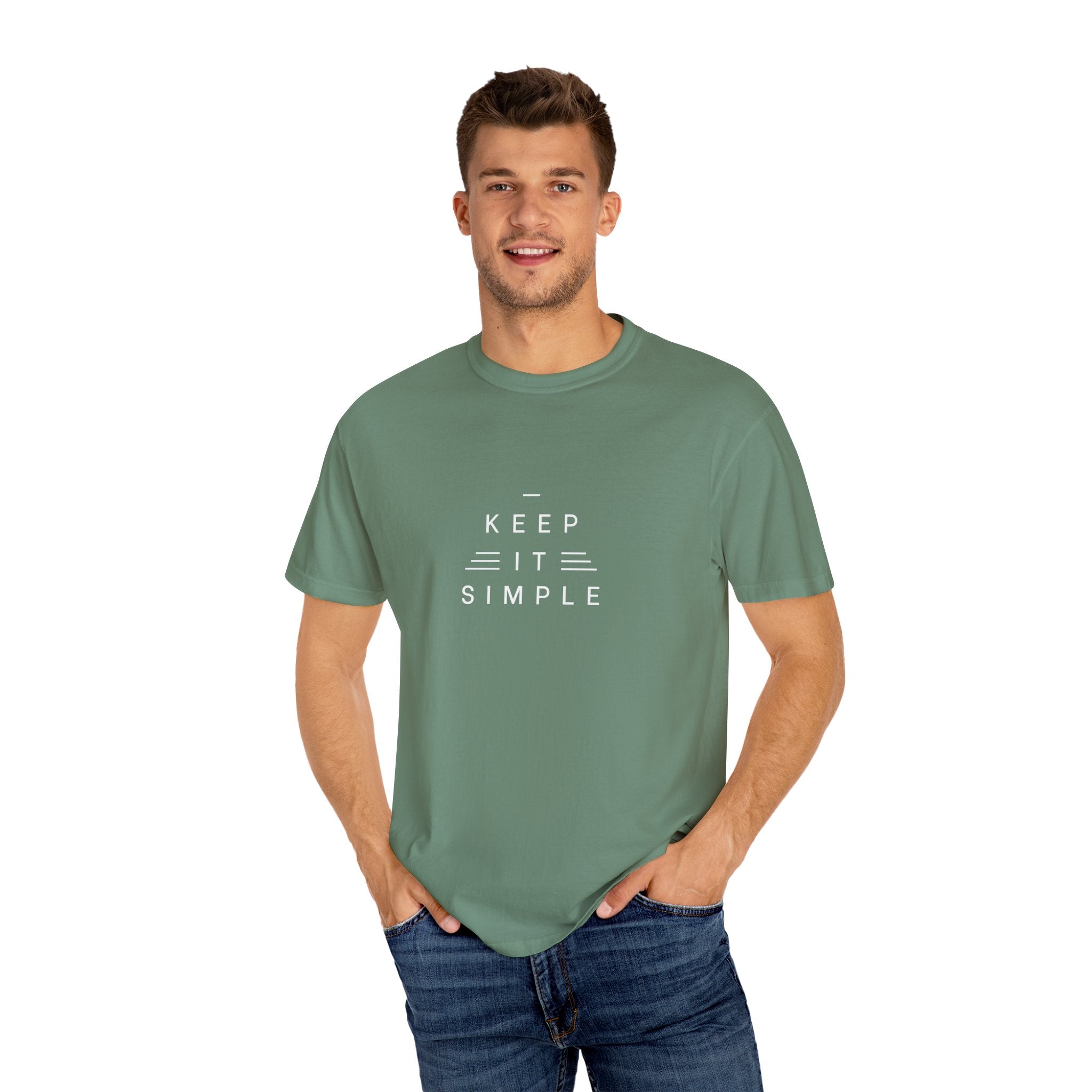 Leafen Keep it Simple Unisex Garment-Dyed T-shirt, Casual Wear, Summer Vibe, Gift for Friends, Relaxed Everyday Style
