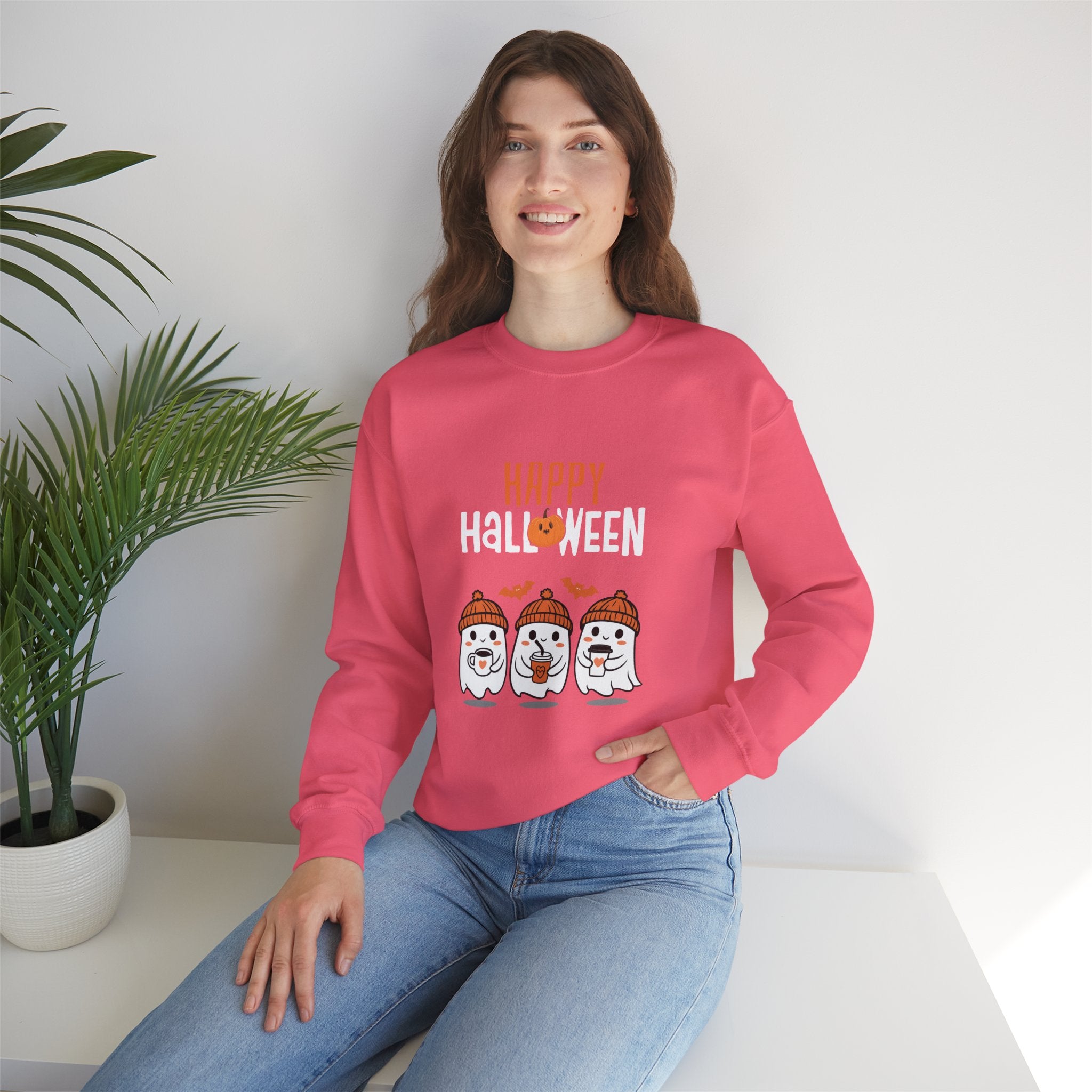Leafen Happy Halloween Sweatshirt, Cozy Crewneck, Unisex Gift, Perfect for Halloween, Casual Wear