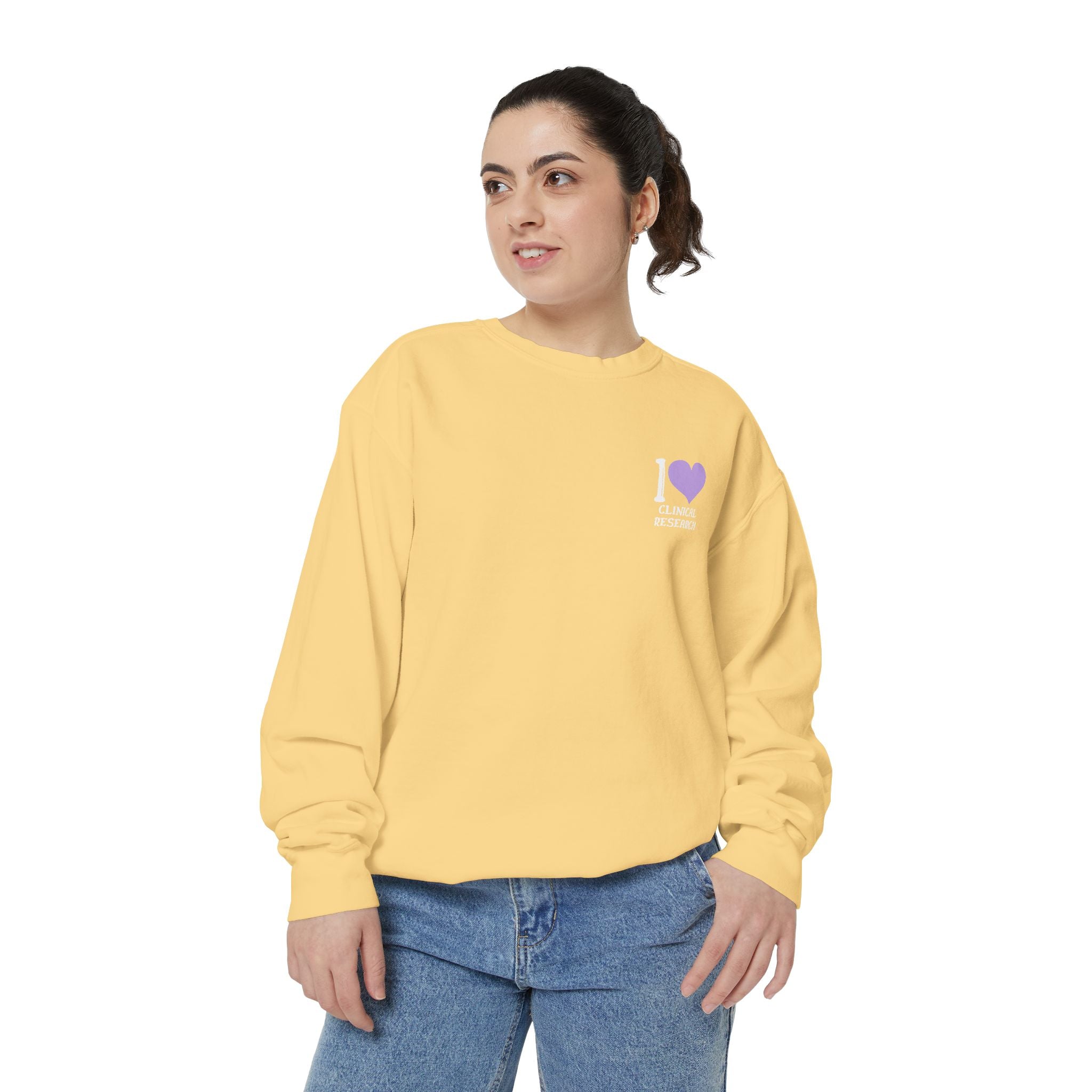 Leafen I Love Research Unisex Garment-Dyed Sweatshirt, Cozy Pullover Sweatshirt, Casual Streetwear, Gift for Her