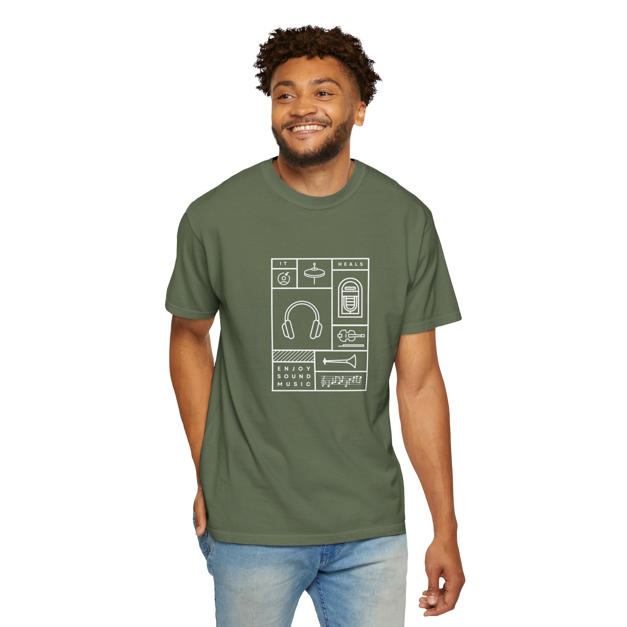 Leafen Music Heals Unisex Garment-Dyed T-shirt, Casual Wear, Summer Vibe, Gift for Friends, Relaxed Everyday Style