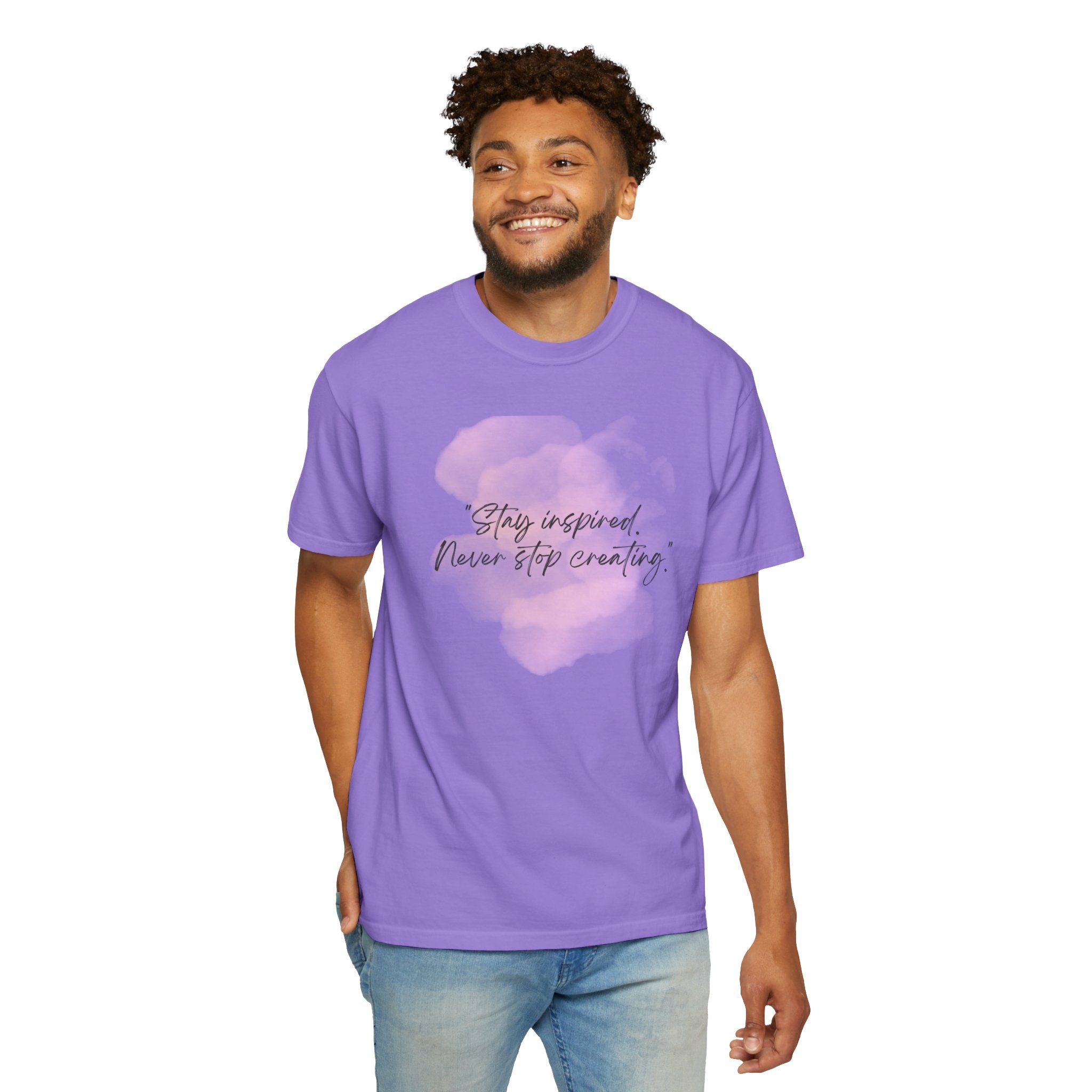 Leafen Stay Inspired Unisex Garment-Dyed T-shirt, Casual Wear, Summer Vibe, Gift for Friends, Relaxed Everyday Style