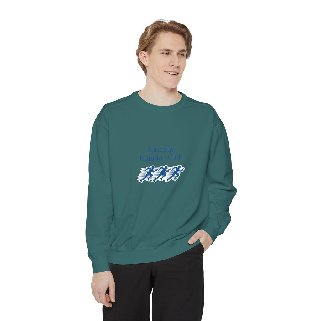 Running Club Unisex Garment-Dyed Sweatshirt, Cozy Pullover Sweatshirt, Casual Streetwear, Gift for Her
