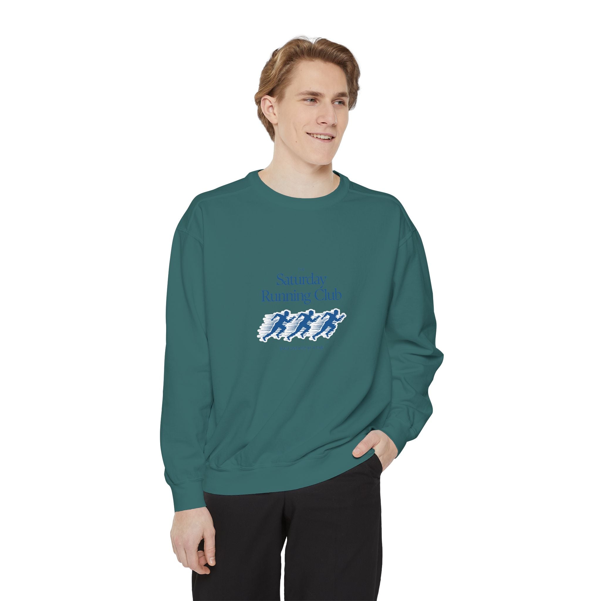 Running Club Unisex Garment-Dyed Sweatshirt, Cozy Pullover Sweatshirt, Casual Streetwear, Gift for Her