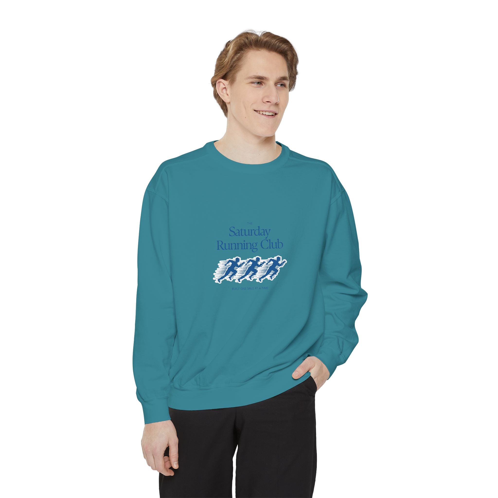 Running Club Unisex Garment-Dyed Sweatshirt, Cozy Pullover Sweatshirt, Casual Streetwear, Gift for Her