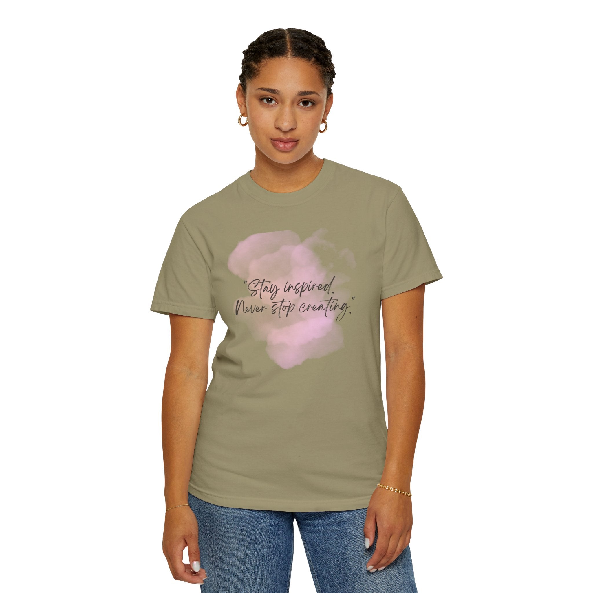 Leafen Stay Inspired Unisex Garment-Dyed T-shirt, Casual Wear, Summer Vibe, Gift for Friends, Relaxed Everyday Style