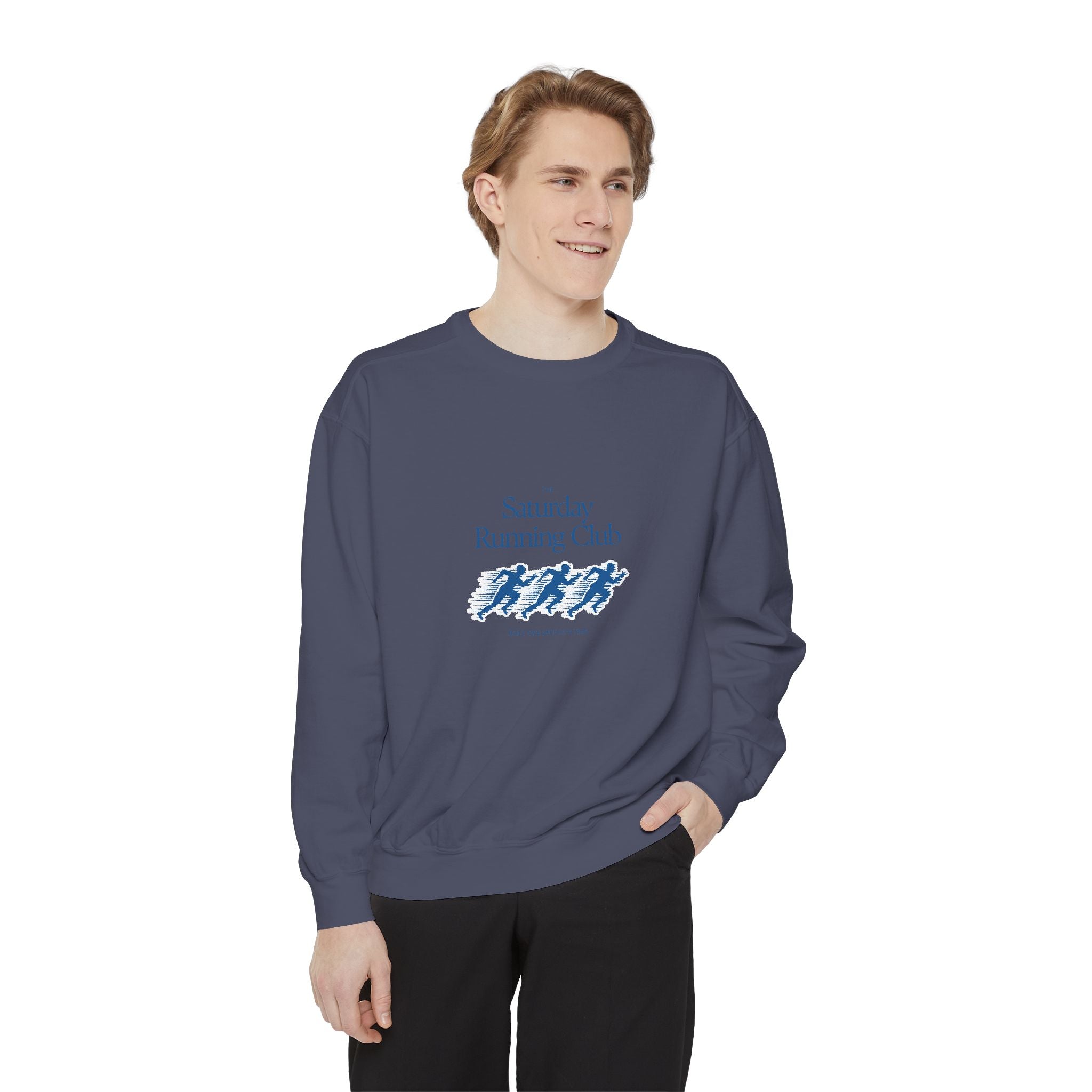 Running Club Unisex Garment-Dyed Sweatshirt, Cozy Pullover Sweatshirt, Casual Streetwear, Gift for Her