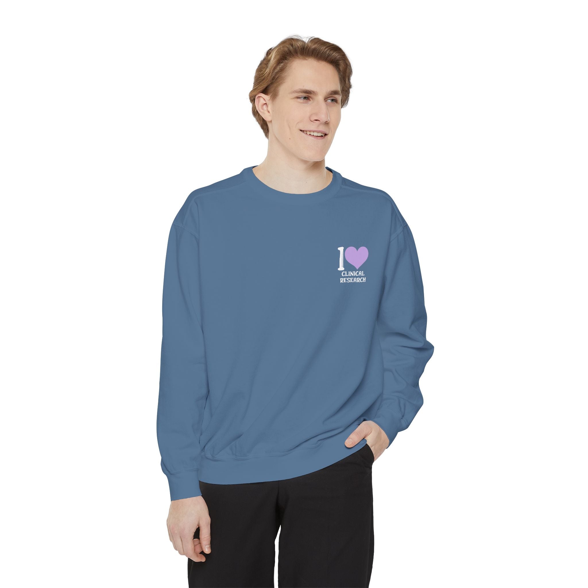 Leafen I Love Research Unisex Garment-Dyed Sweatshirt, Cozy Pullover Sweatshirt, Casual Streetwear, Gift for Her