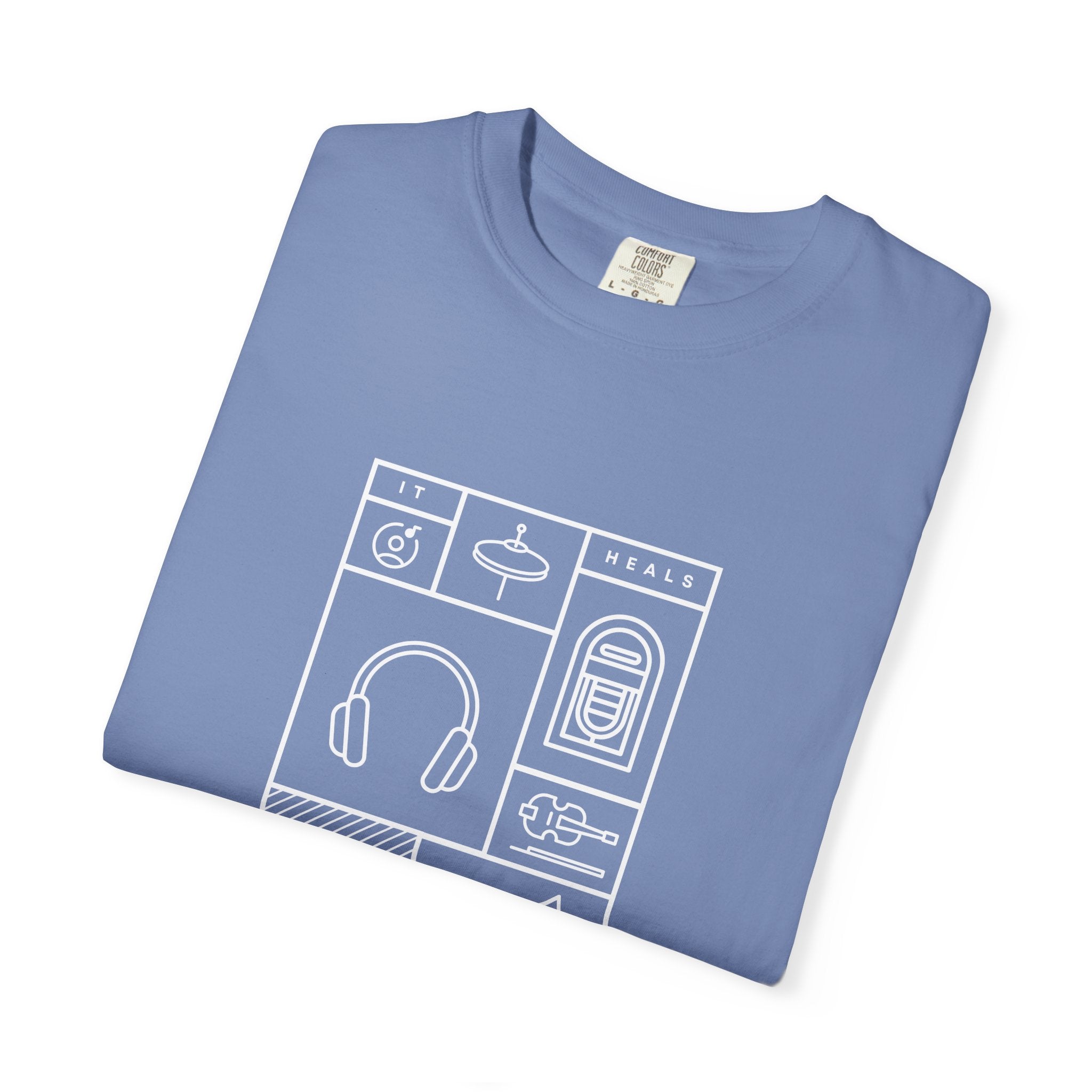 Leafen Music Heals Unisex Garment-Dyed T-shirt, Casual Wear, Summer Vibe, Gift for Friends, Relaxed Everyday Style