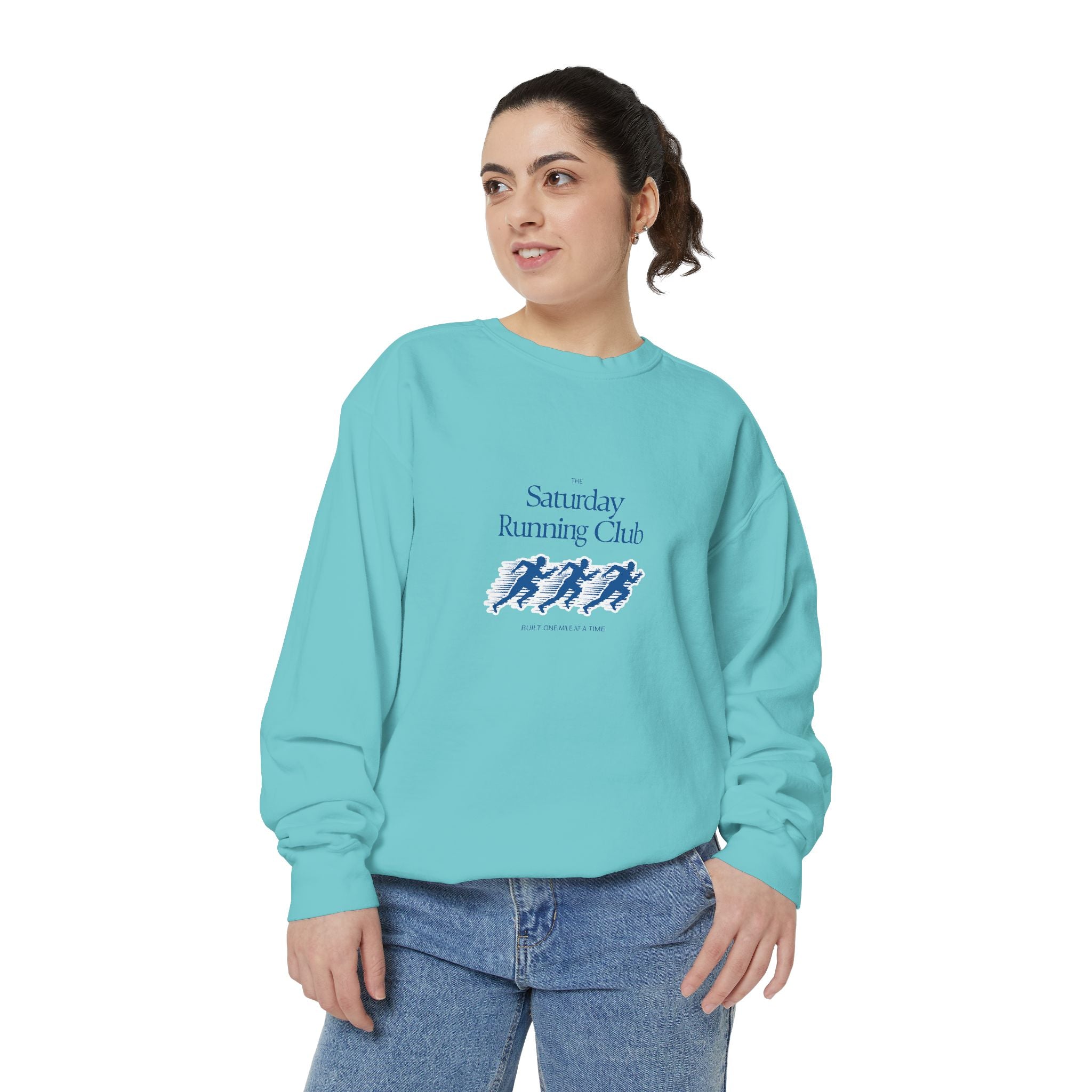 Running Club Unisex Garment-Dyed Sweatshirt, Cozy Pullover Sweatshirt, Casual Streetwear, Gift for Her