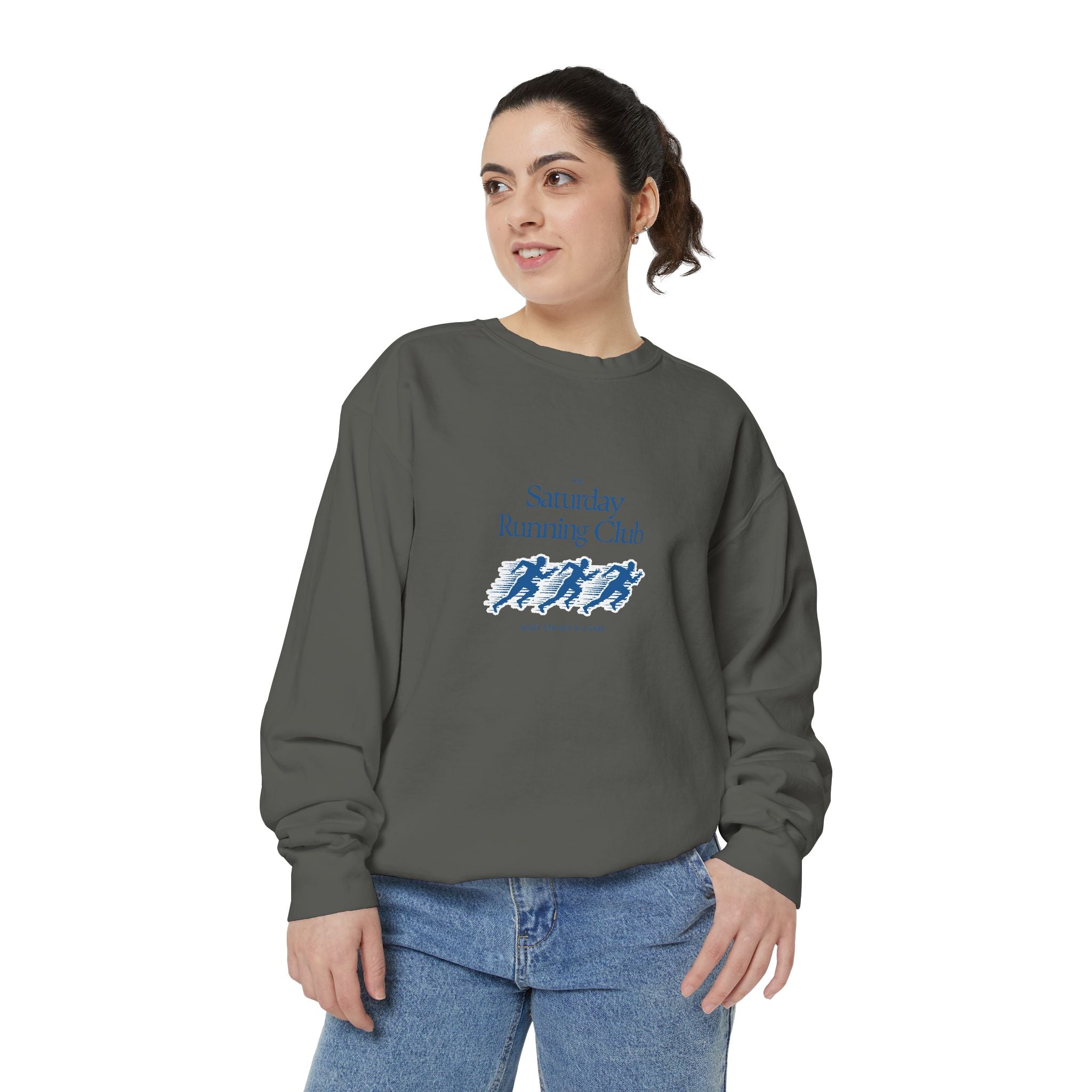 Running Club Unisex Garment-Dyed Sweatshirt, Cozy Pullover Sweatshirt, Casual Streetwear, Gift for Her