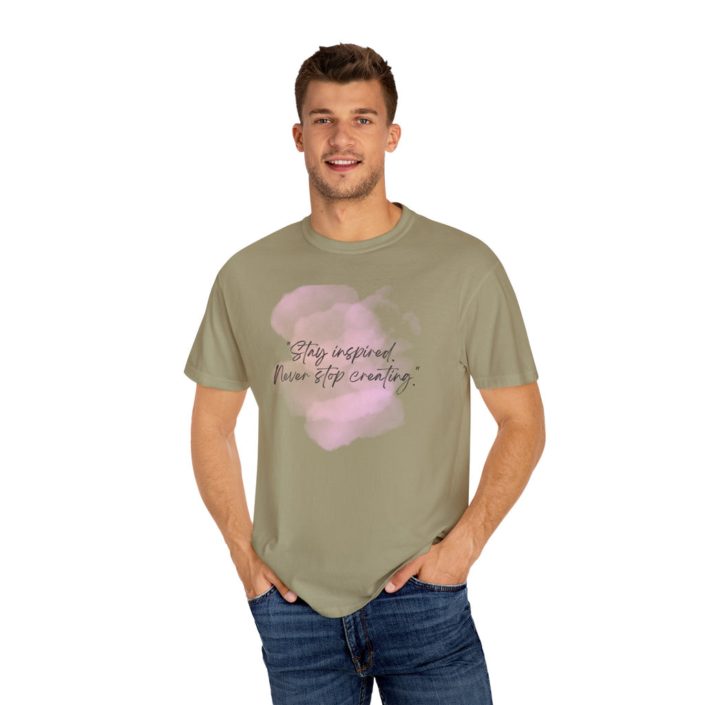 Leafen Stay Inspired Unisex Garment-Dyed T-shirt, Casual Wear, Summer Vibe, Gift for Friends, Relaxed Everyday Style